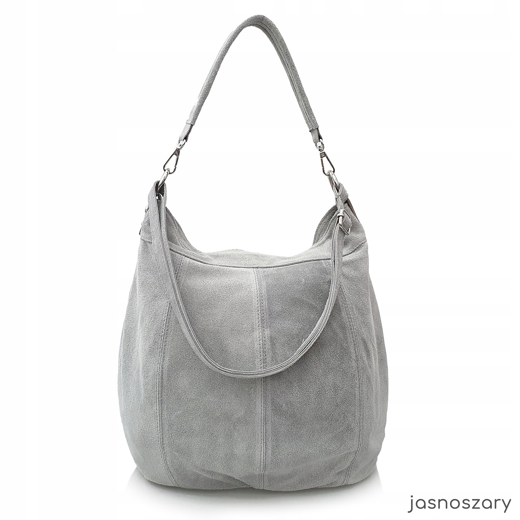TOREBKA zamszowa damska worek z paskiem J.SZARA Kolor okuć srebrny