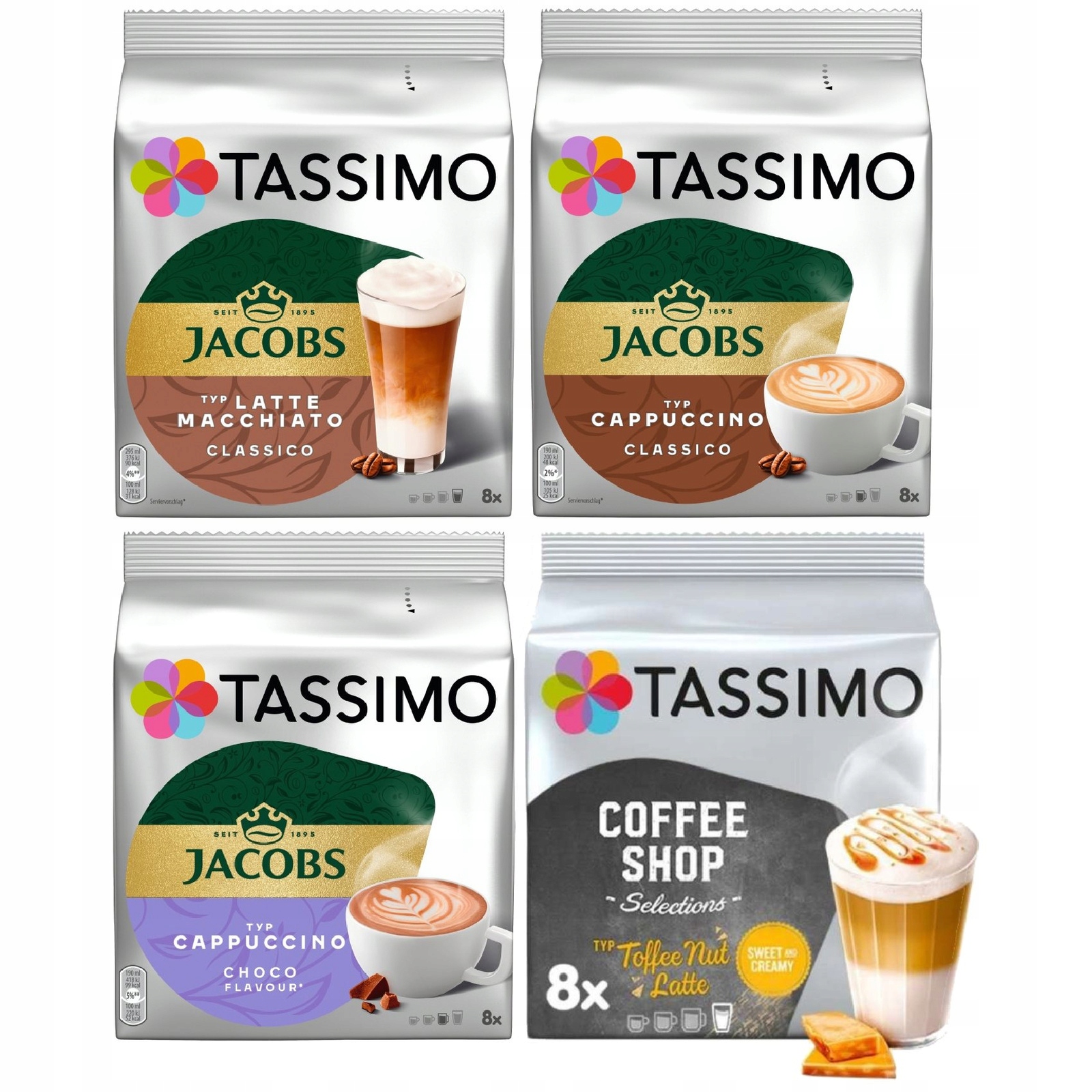 Levně Sada kapslí Tassimo Cappucino classico choco, toffee latte 32ks