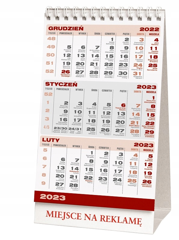 

Kalendarz stojący, trójdzielny biurkowy 2023