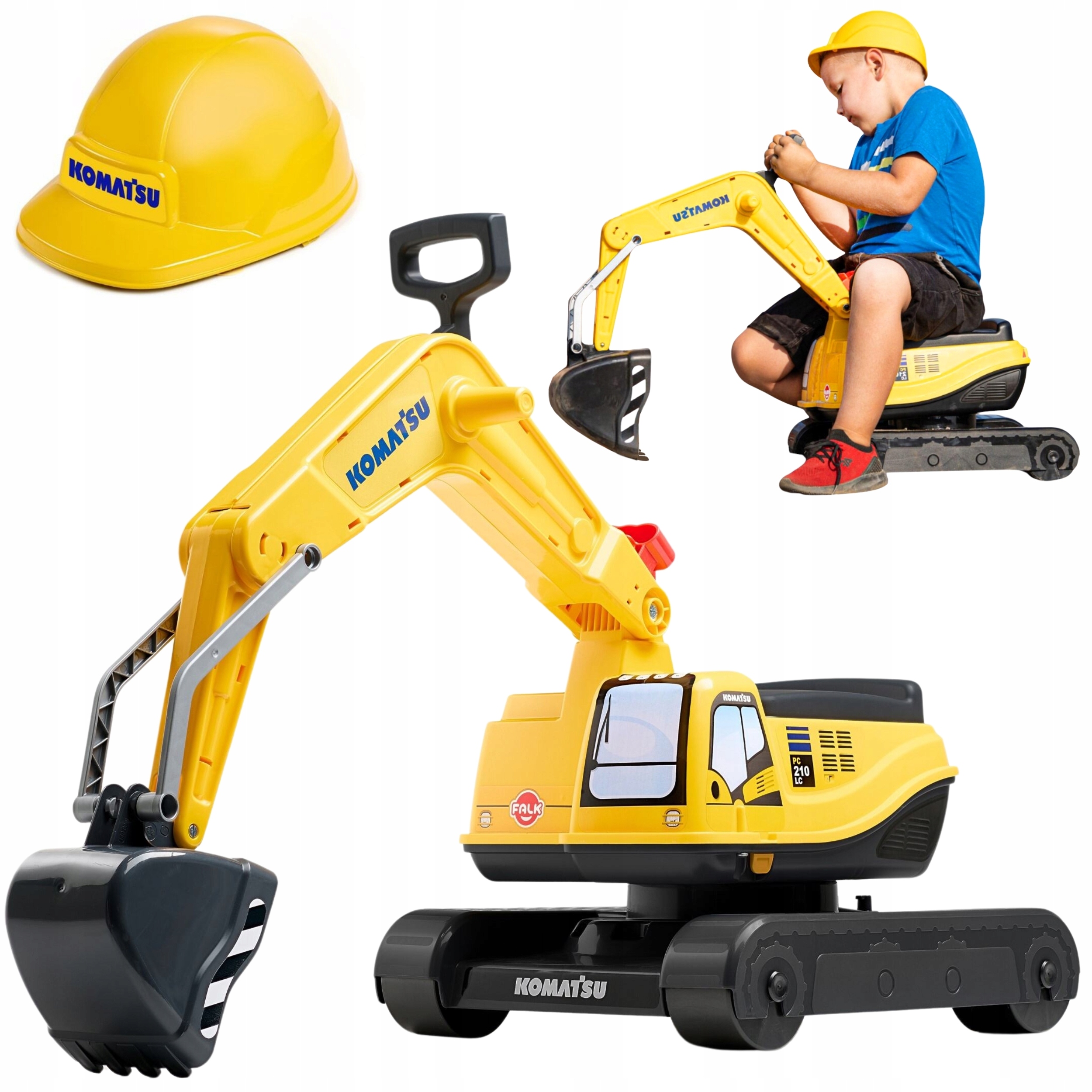 Zdjęcia - Auto dla dzieci Falk Jeździk Koparka Komatsu Obrotowa Łyżka Łopata Kask 