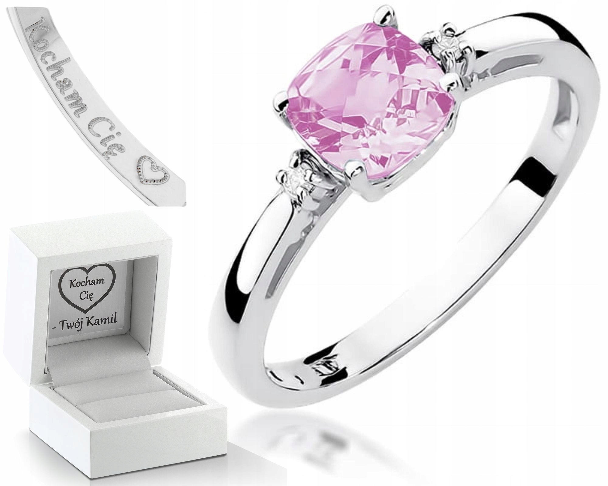 Prstýnek Bílé Zlato Růžový Topaz 585 Gravírování