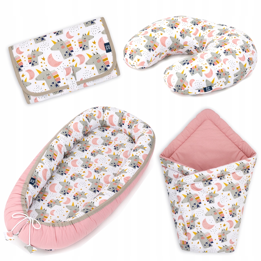 Zestaw 4w1: Kokon + Rożek + Mata + Poduszka Rogal - Jednorożce