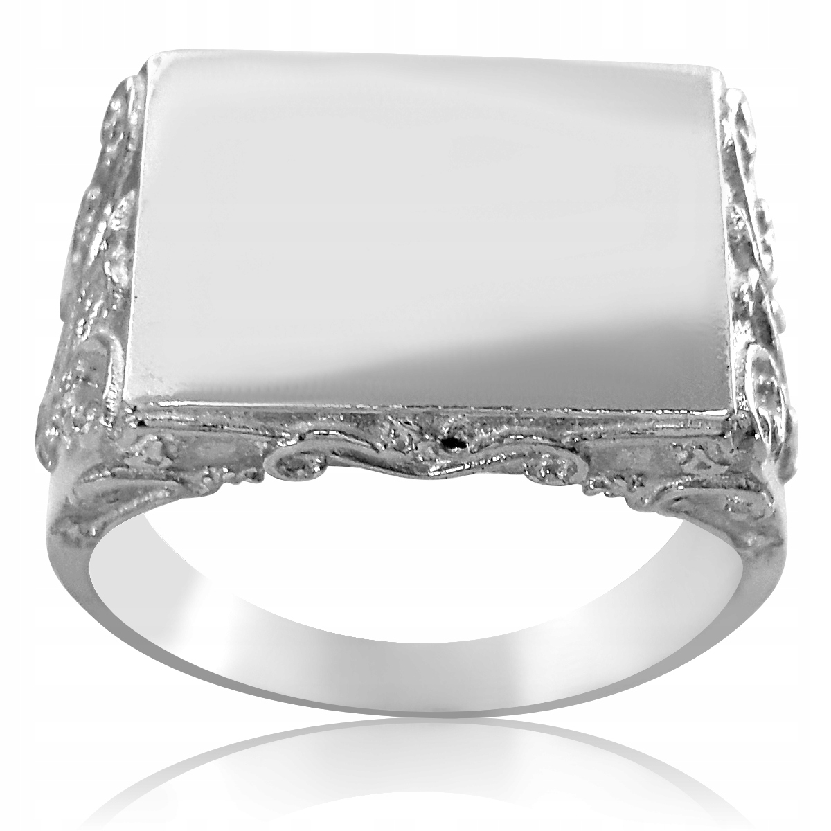 Stříbrný Obdélníkový Prsten S Bočními Ozdobami Ryzost 925 Gravírování