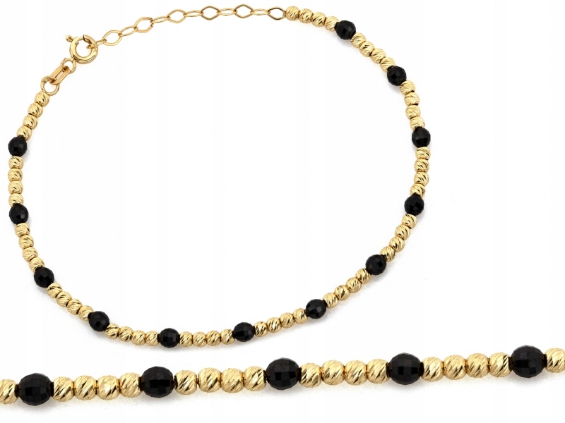 Zlatý dámský náramek 585 s onyxem a kuličkami, zlato 14k jako dárek