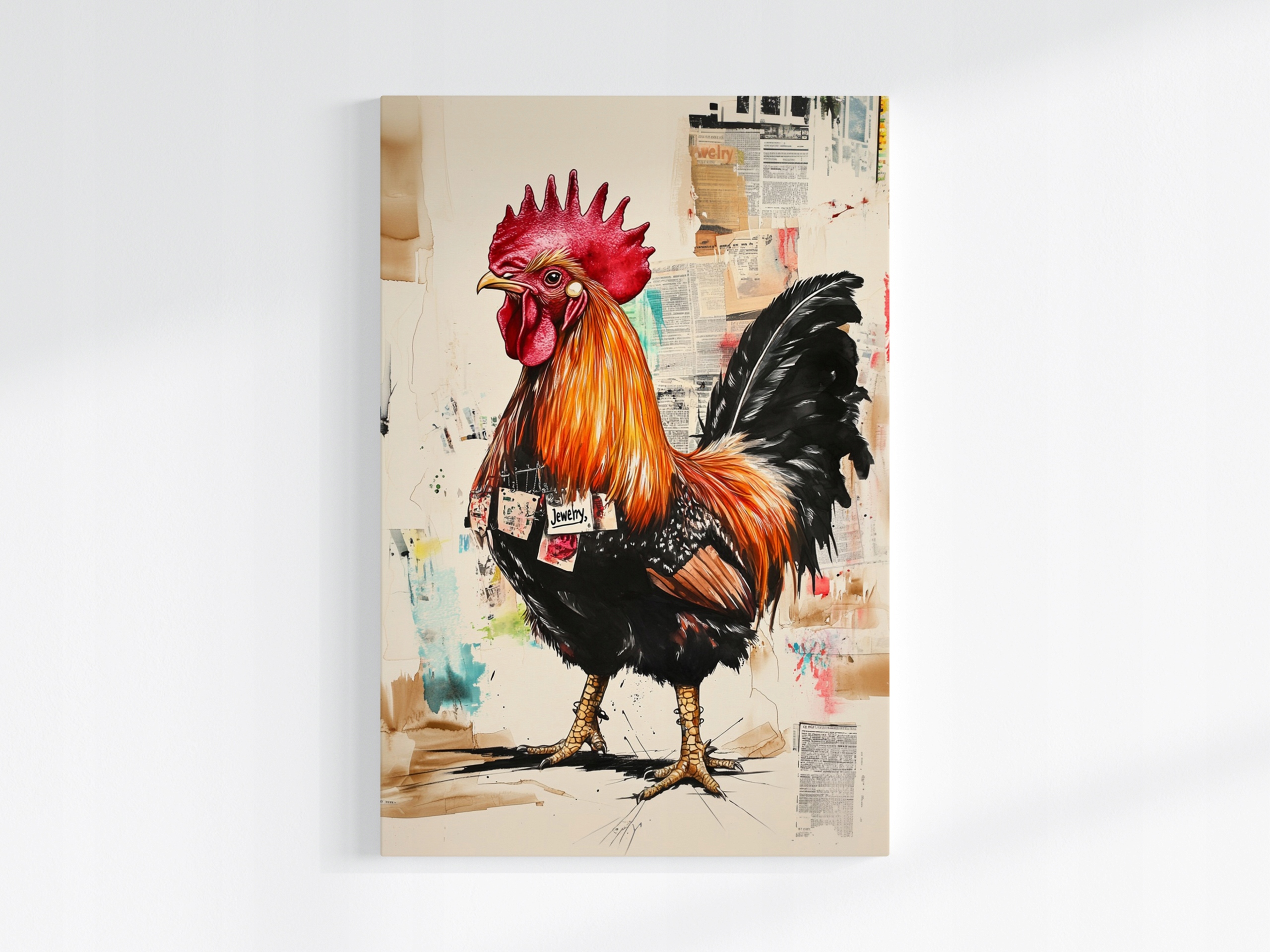 Obraz Na Plátně Canvas Grafika Pop Art Koláž Mix-media Kohout Pták 80x120