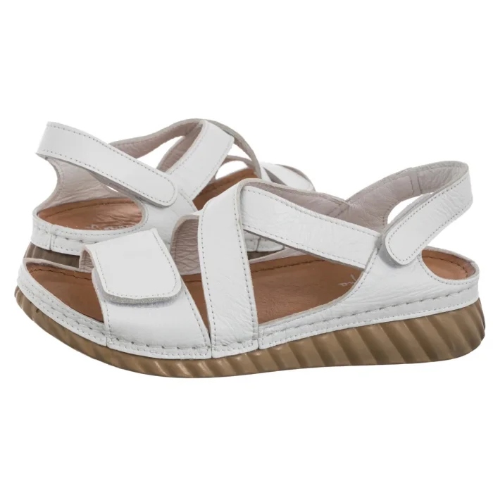 Dámské kožené sandály na podpatku Maciejka Bílé L6848 Bílé