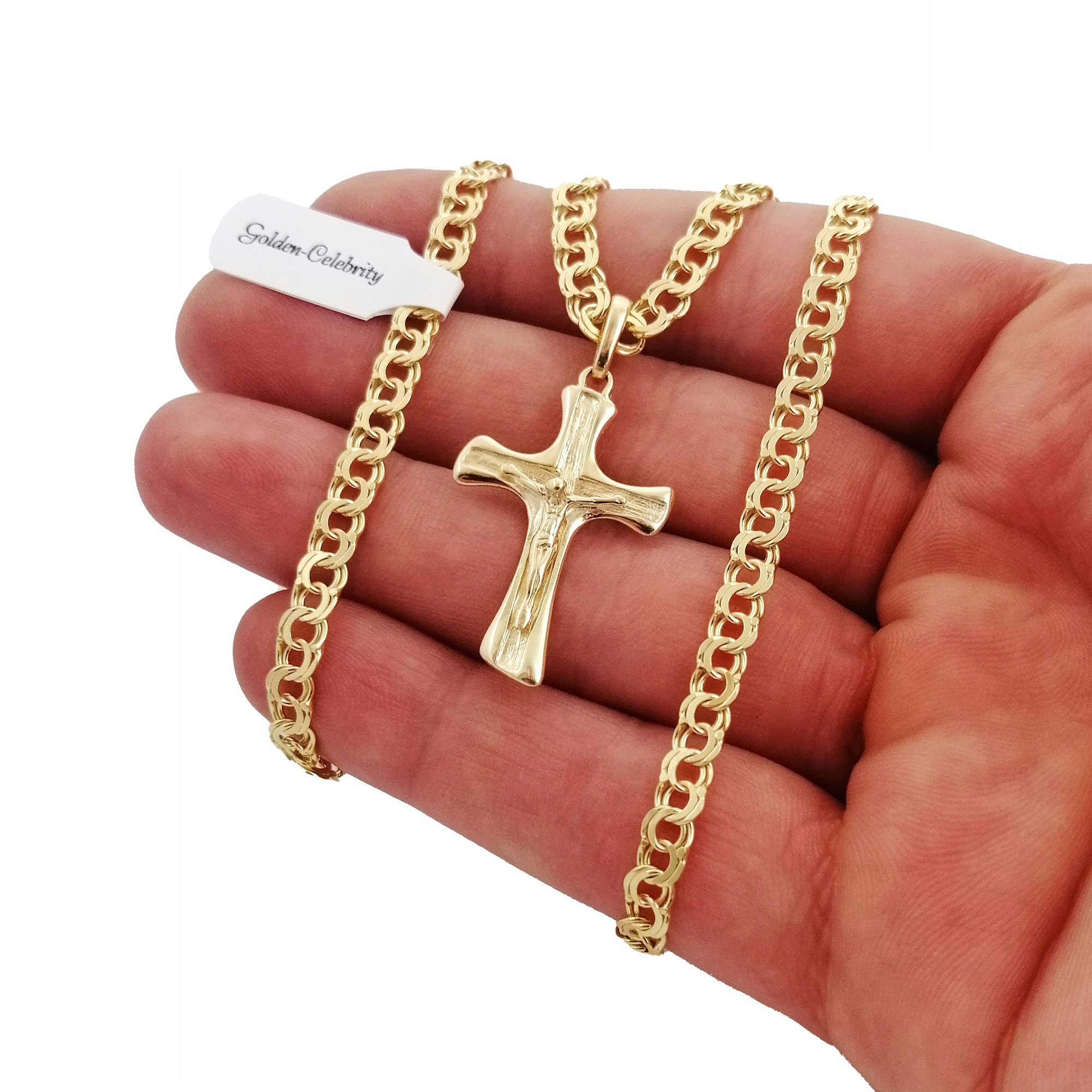 ŁAŃCUSZEK ZŁOTY MĘSKI + ZAWIESZKA KRZYŻ SREBRNY 925 GRAWER KOMUNIA CHRZEST Kolekcja Na Komunię Komunijny Chrzest Grawer