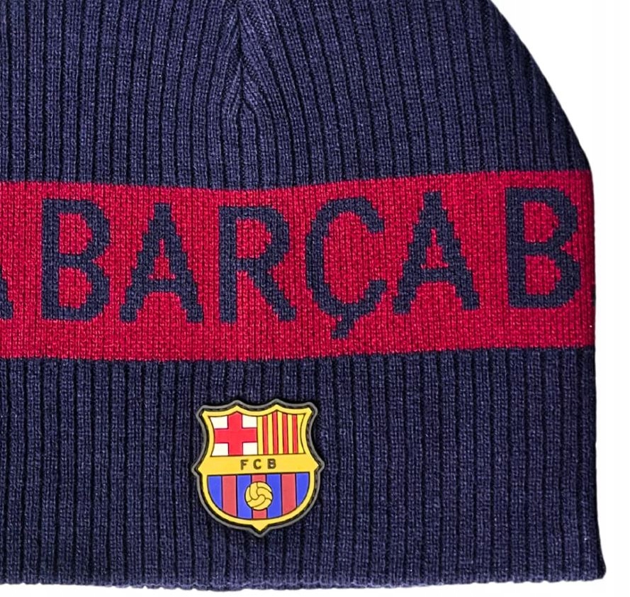 Czapka Zimowa dla mężczyzny kibica na zimę Fc Barcelona akrylowa herb logo