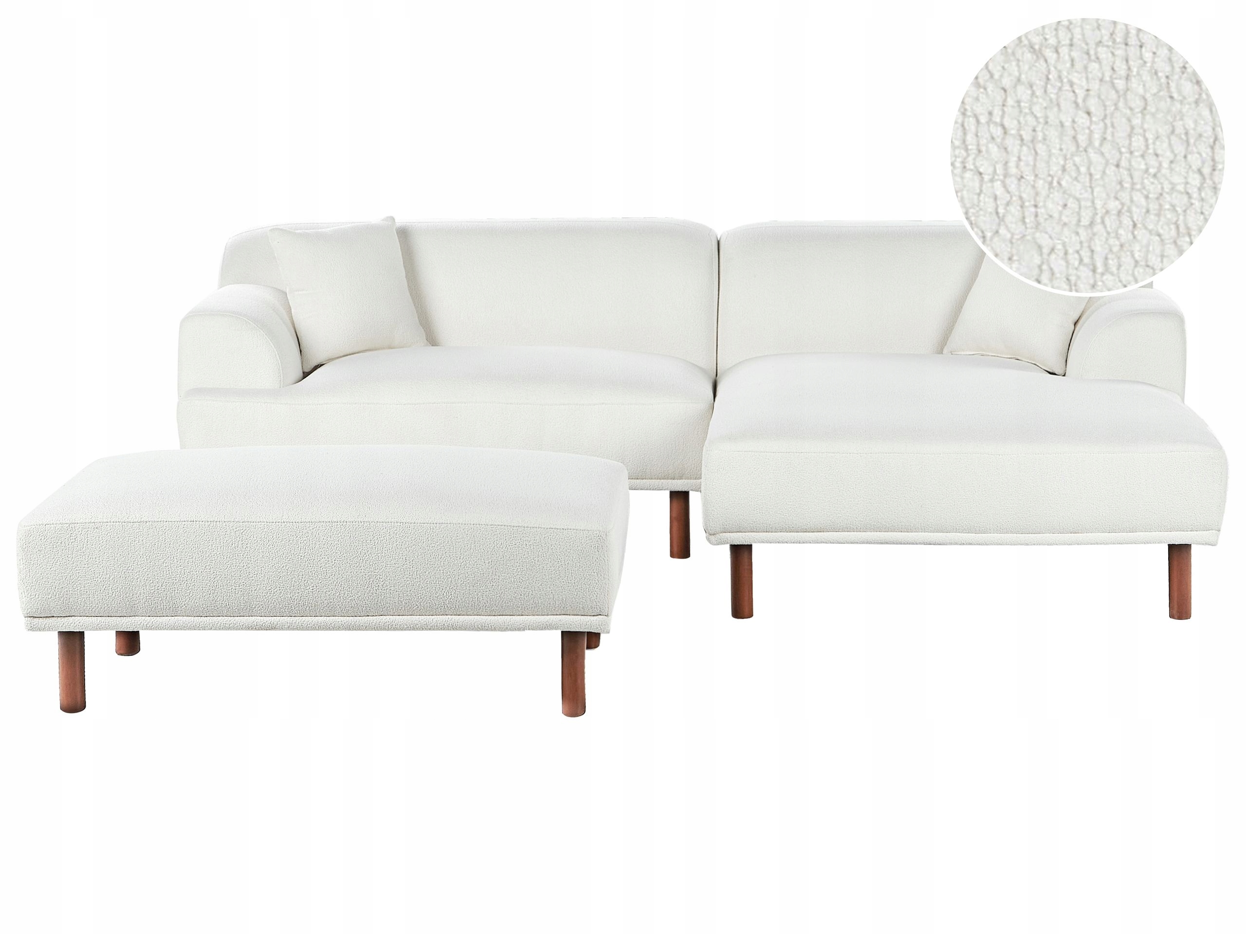 Sofa narożna boucle z otomaną lewostronna biała