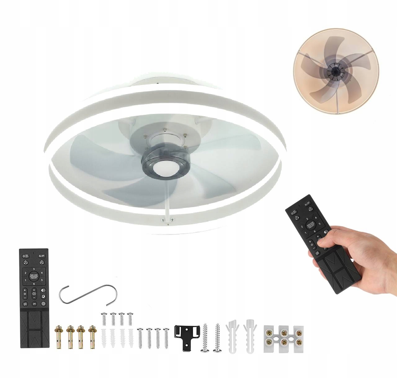 Moderní inteligentní Led stropní ventilátor s lampou a dálkovým ovládáním, bílý
