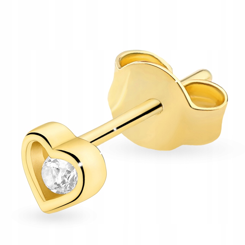 Złoty Kolczyk Damski Na Sztyft pr. 333 8k Małe Serduszko Cyrkonia Pudełko