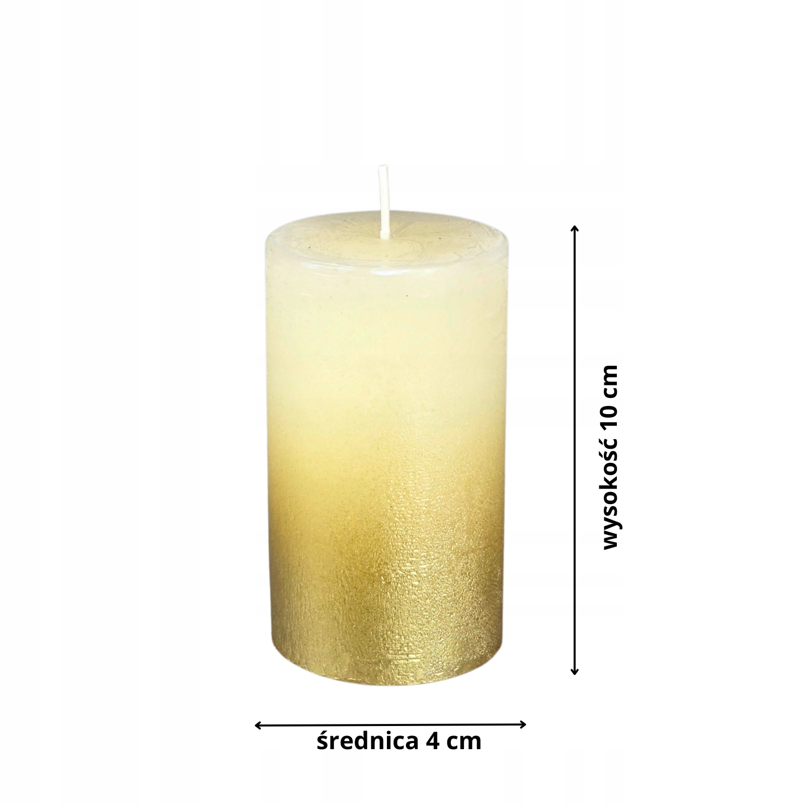 Świeca ozdobna walec kremowo-złota | efekt ombre,10 cm, Ø4cm, 220 g
