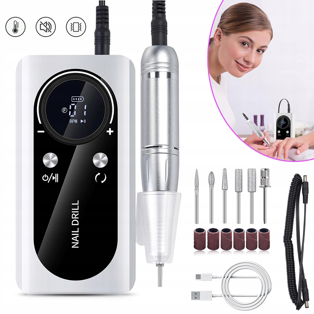 Bruska Na Nehty Hybridní Bezdrátová Stanice 50W Sada Fréz