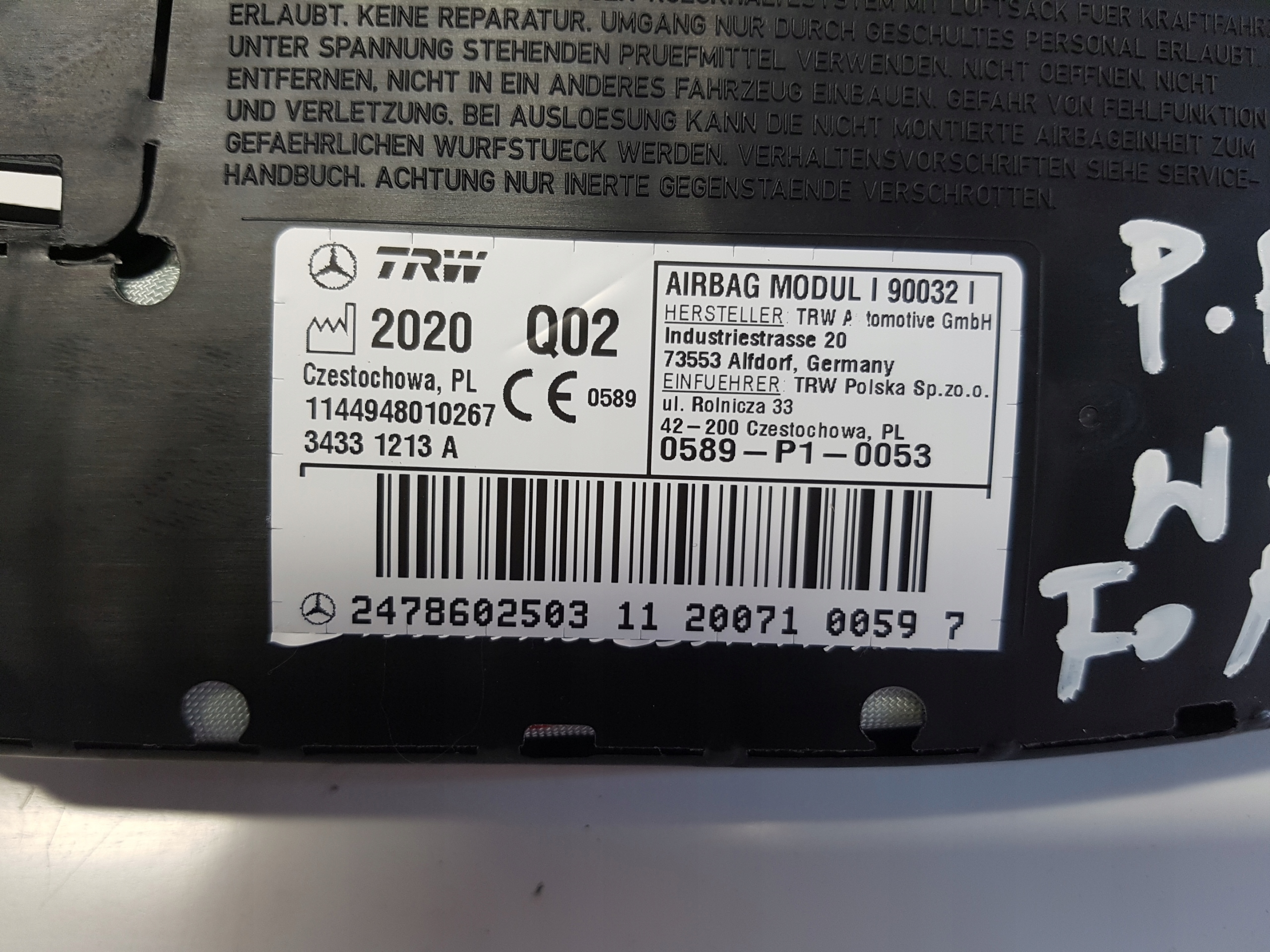 MERCEDES w247 Airbag AIRBAG SITZ rechts