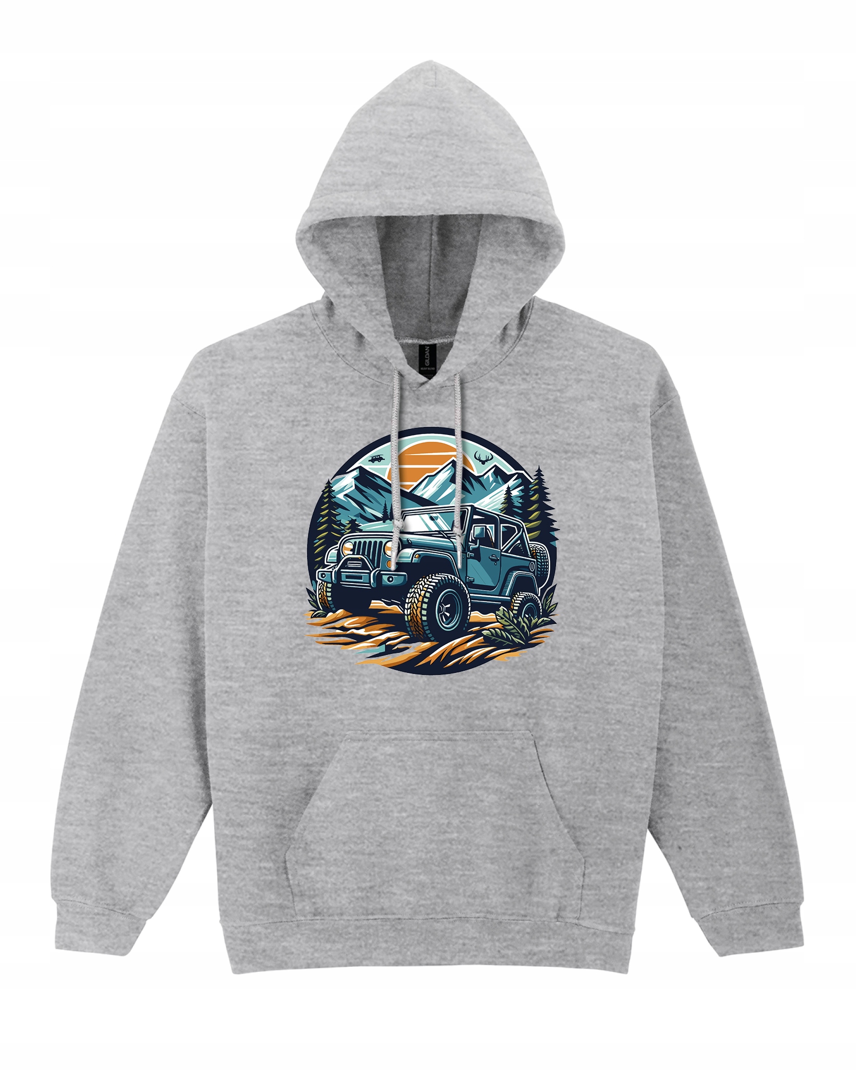 Mikina s kapucí Terénní auto Off-Road 4x4 Dovolená Šedá XL