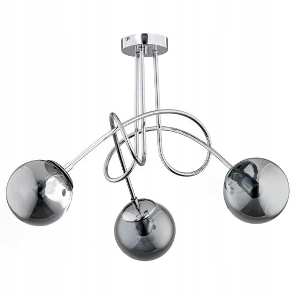 Stropní svítidlo industriální chrom skleněné kouřové koule trojitá Alfa
