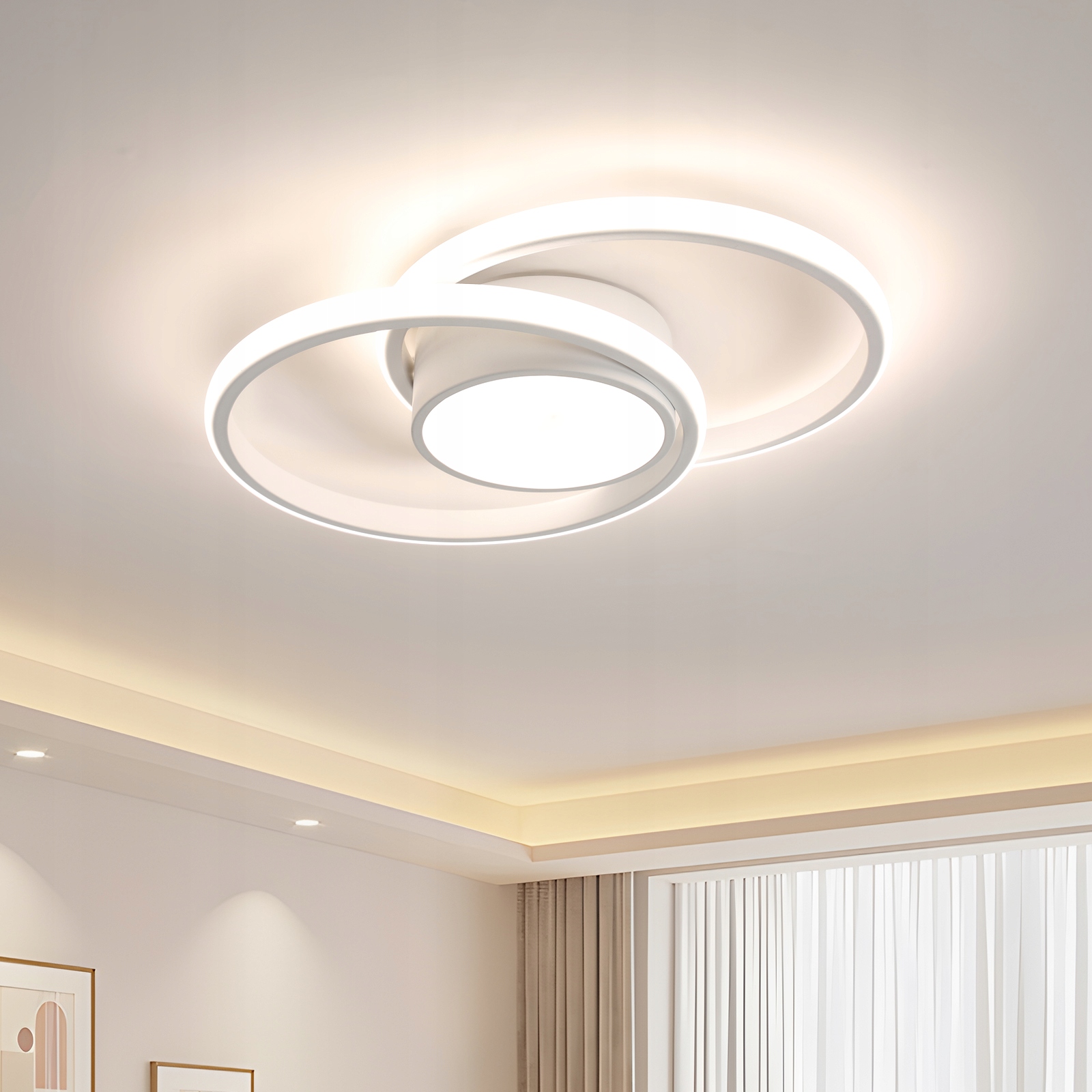 Lampa Sufitowa Led Lampa Plafon Ring Biala 4500K Nowoczesna Do Salonu 42W