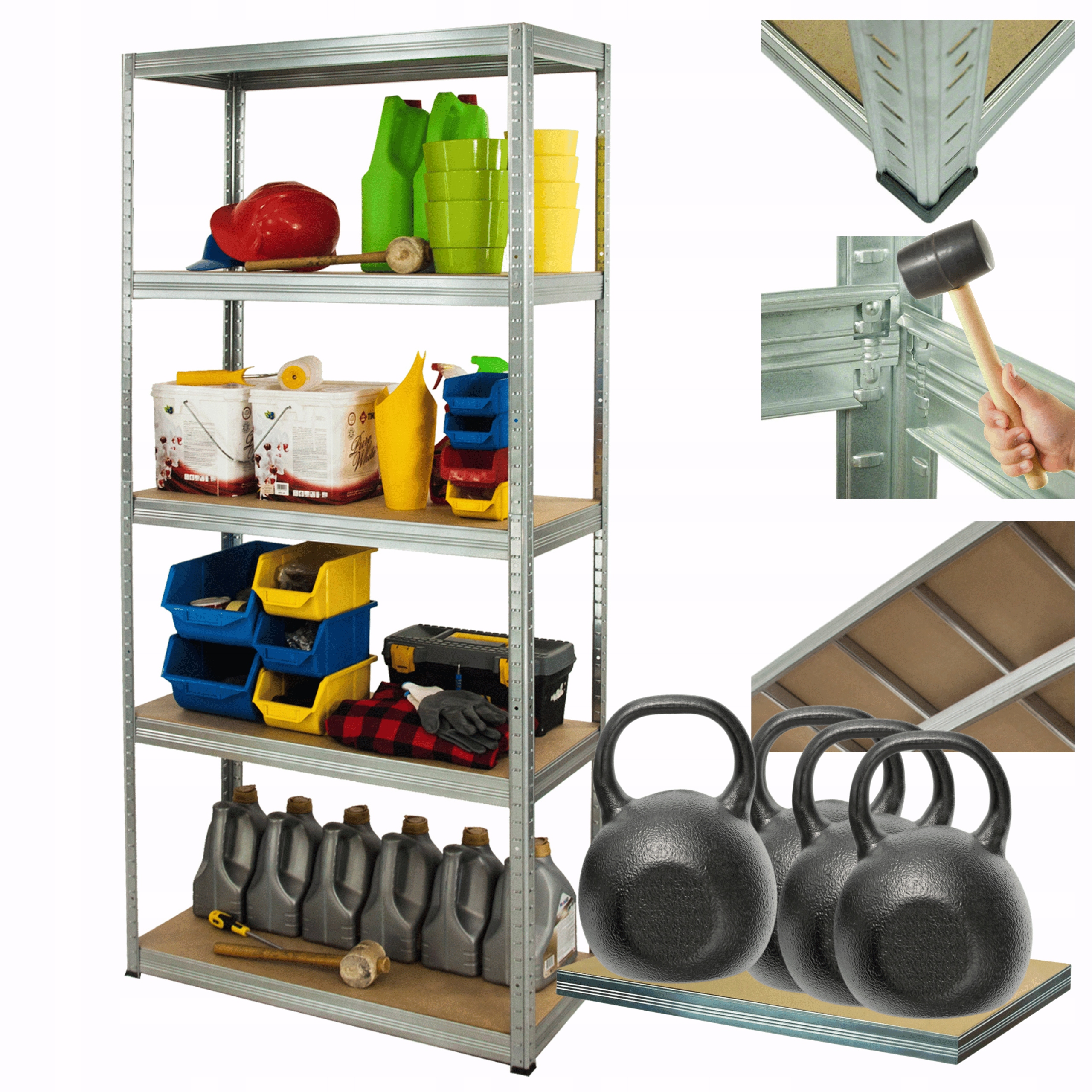 Kovový skladový regál, pozinkovaný stojan Helios 180x100x40 cm 5Px400 kg, odolný