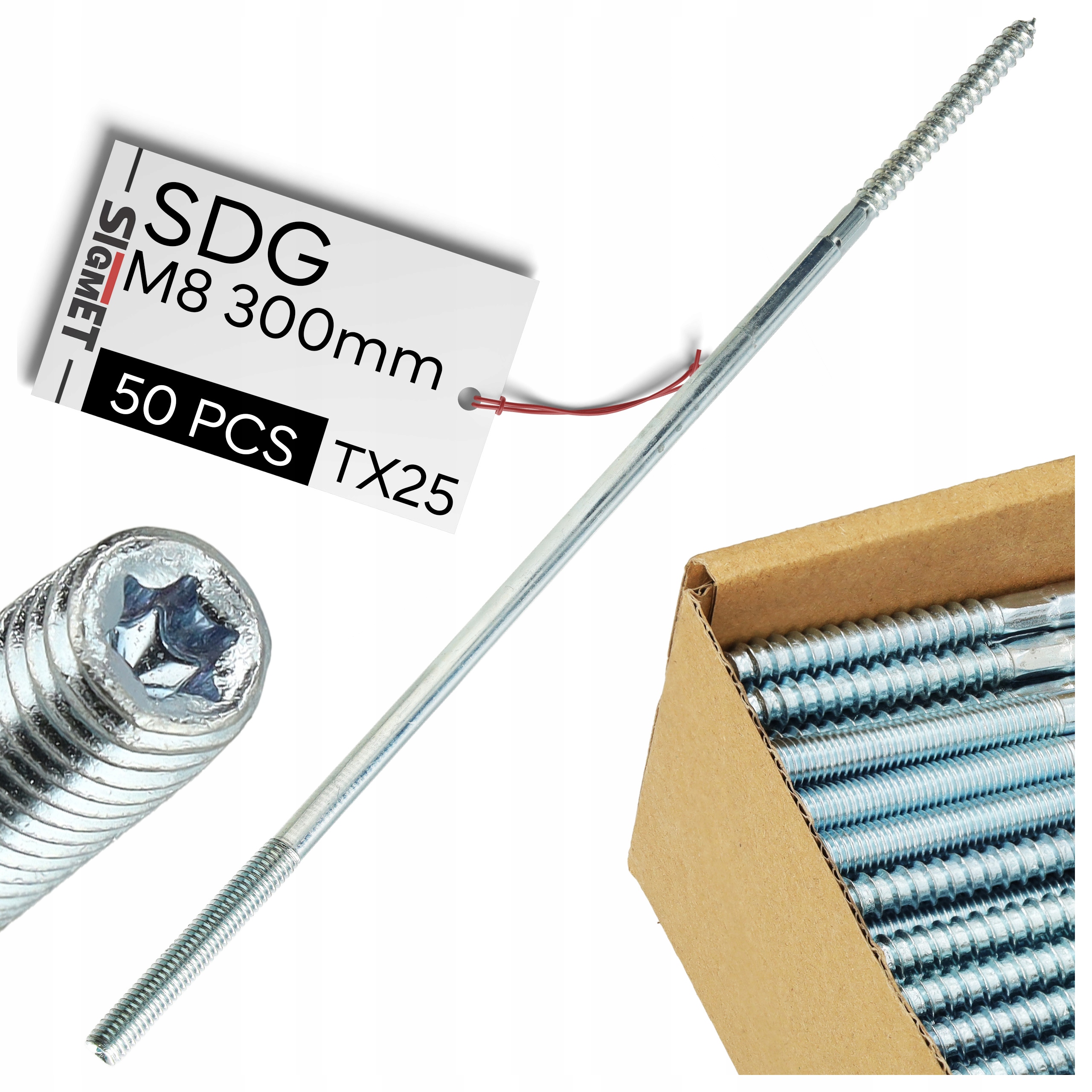 50 x Dvojzávitové skrutky na kovové drevo M8 8 x 300 mm, metrický závit