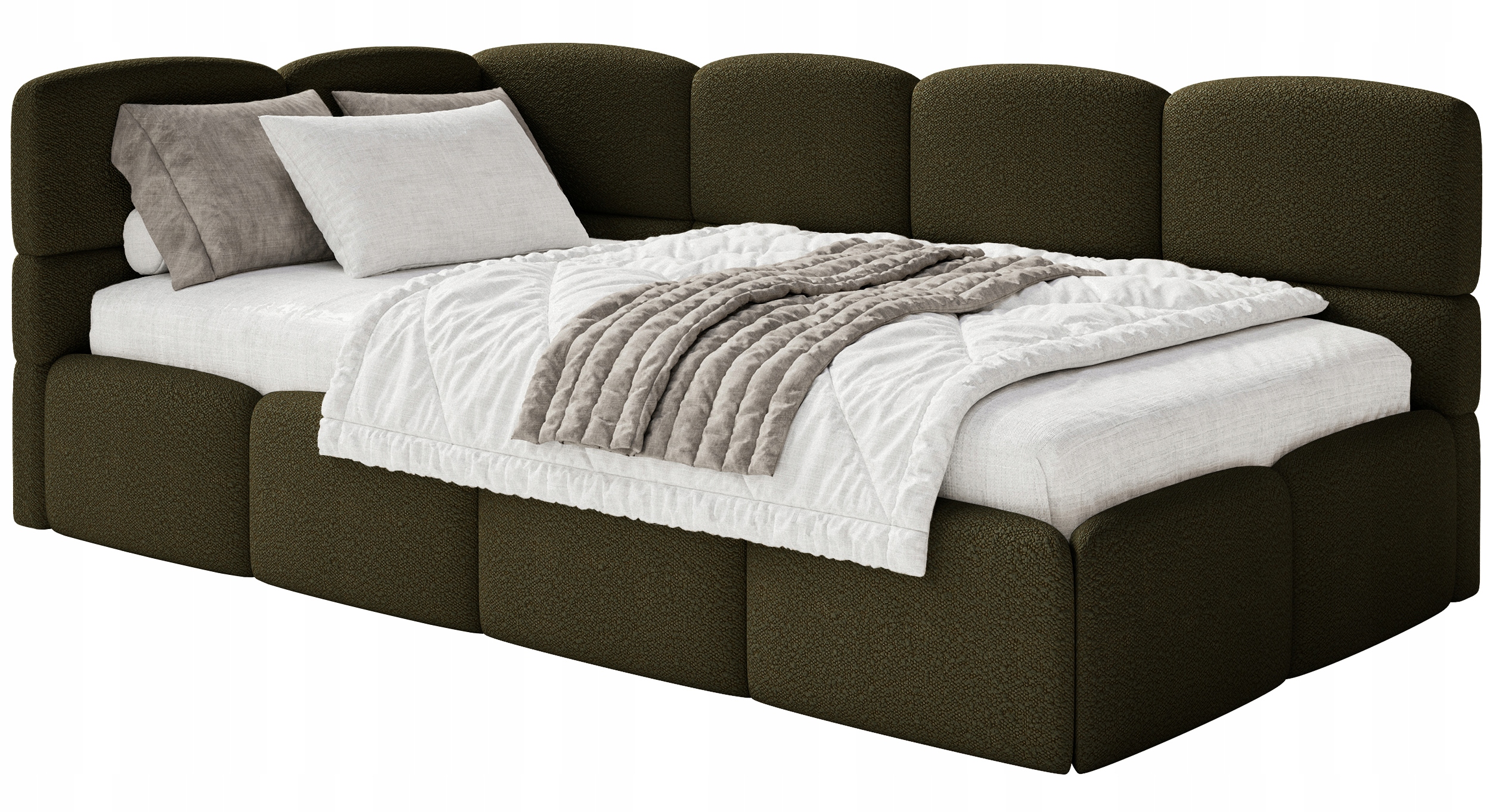 Postel pro mláděž 90x200 cm Cloudy s matrací olivová boucle levá