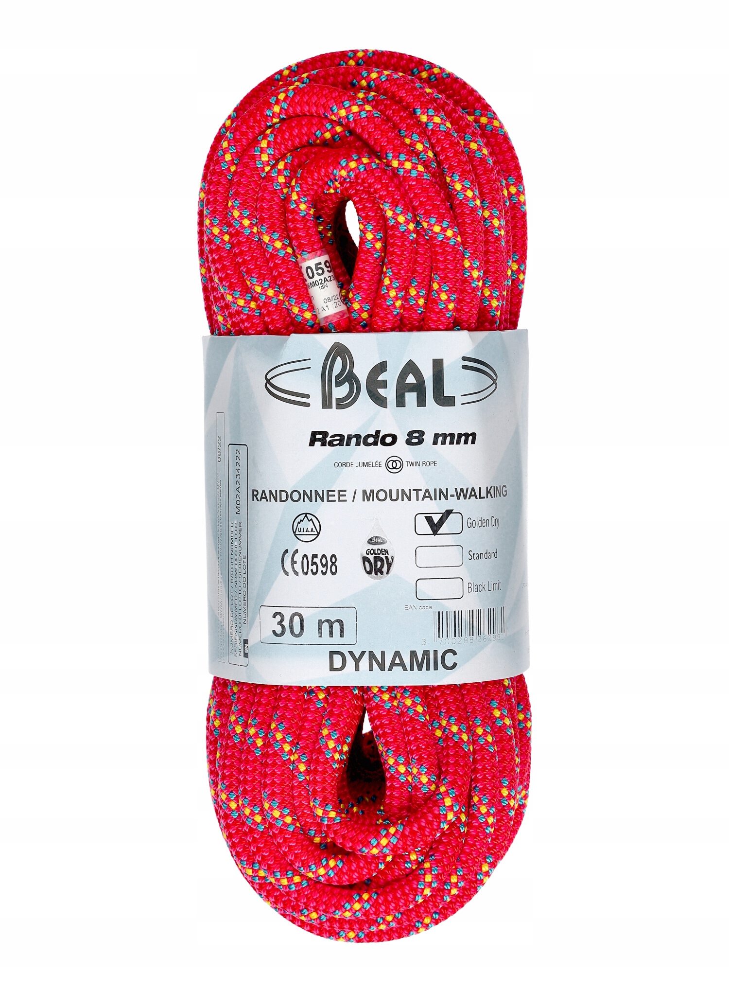 Lano pro ledovcovou turistiku Beal Rando 8 mm 30 m Golden Dry pink