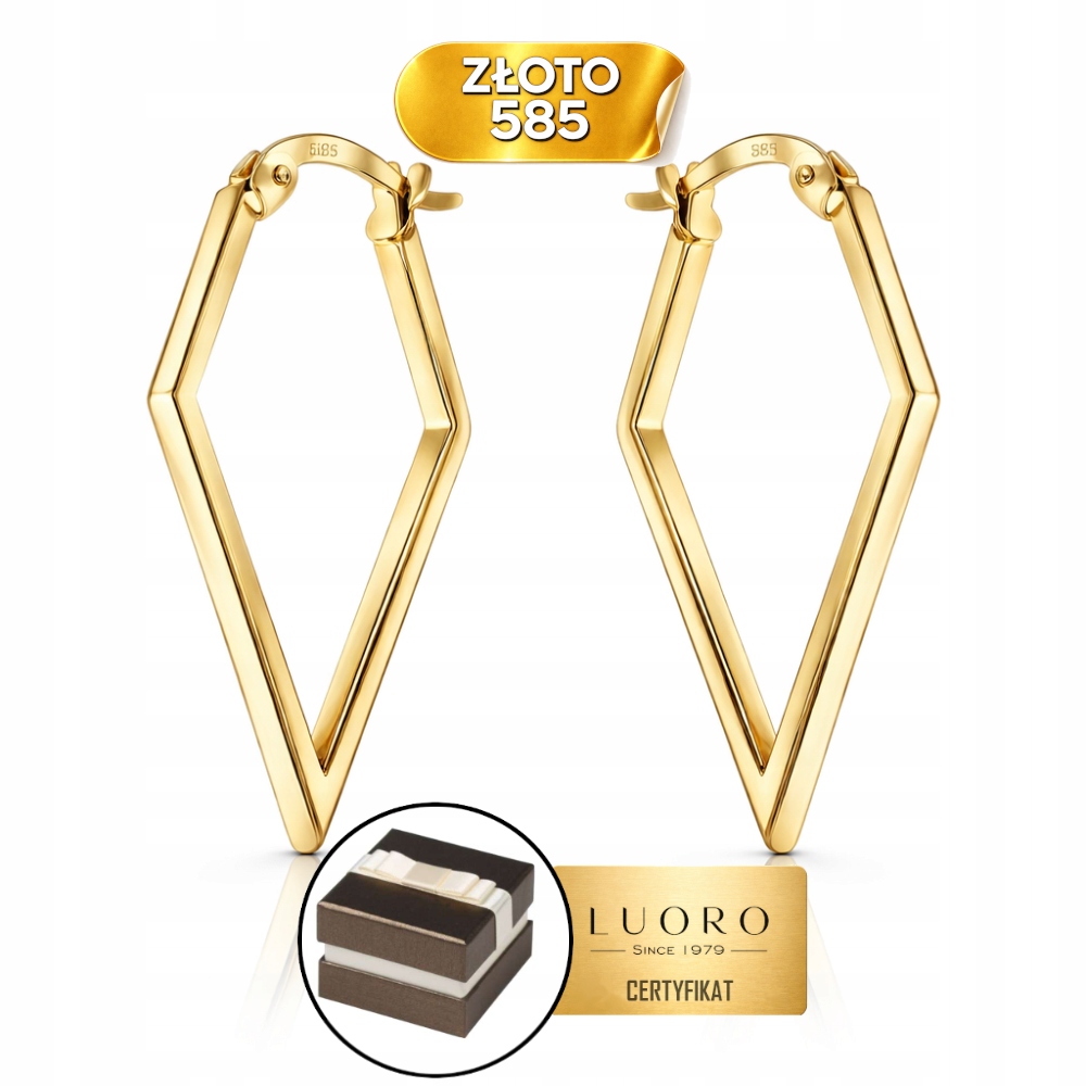 Náušnice Zlaté 585 14K Romby Romb 2,9 CM Krabička Dárek Certifikát