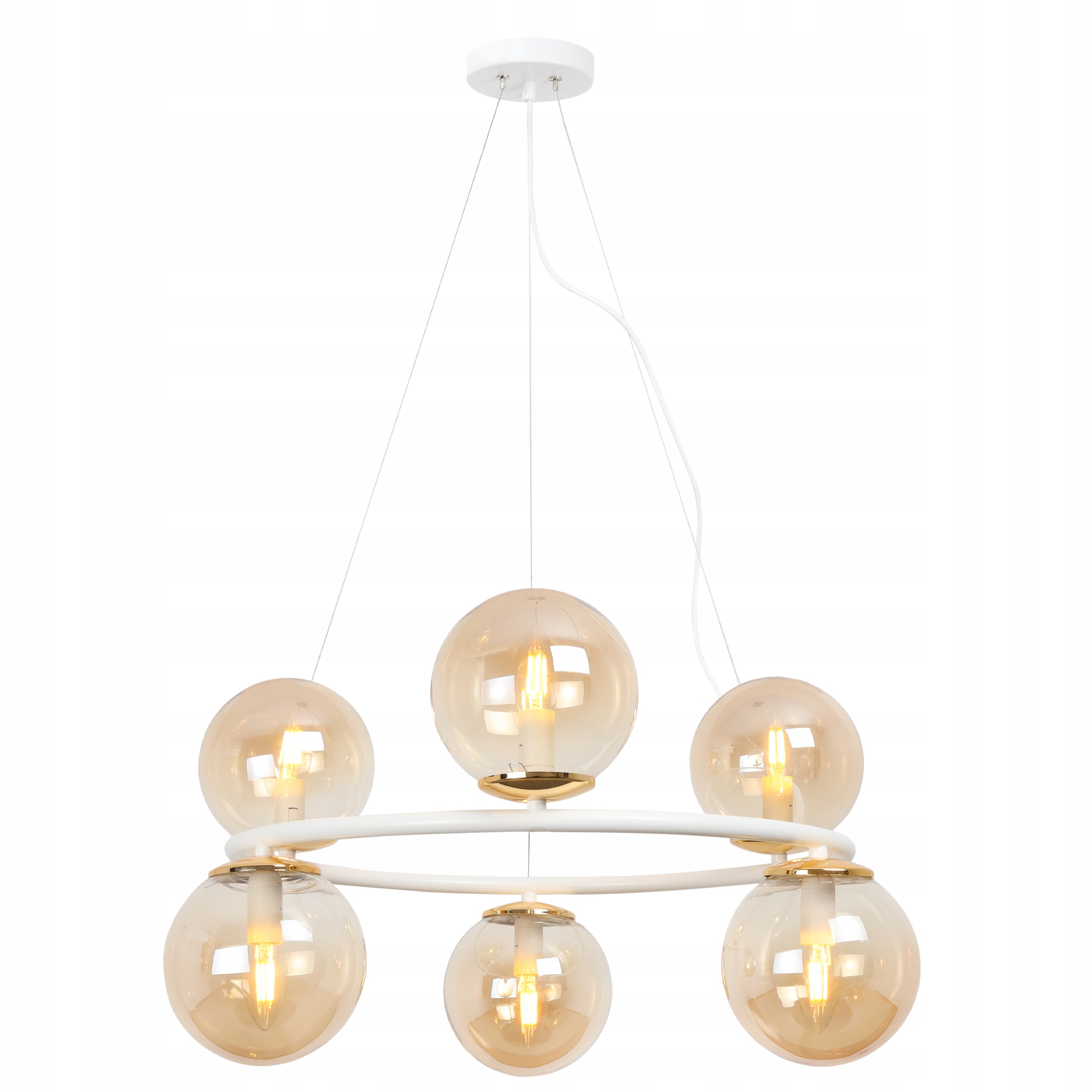 Závesná Stropná Lampa Aura Luster Medové Sklenené Tienidlá Gule Moderné