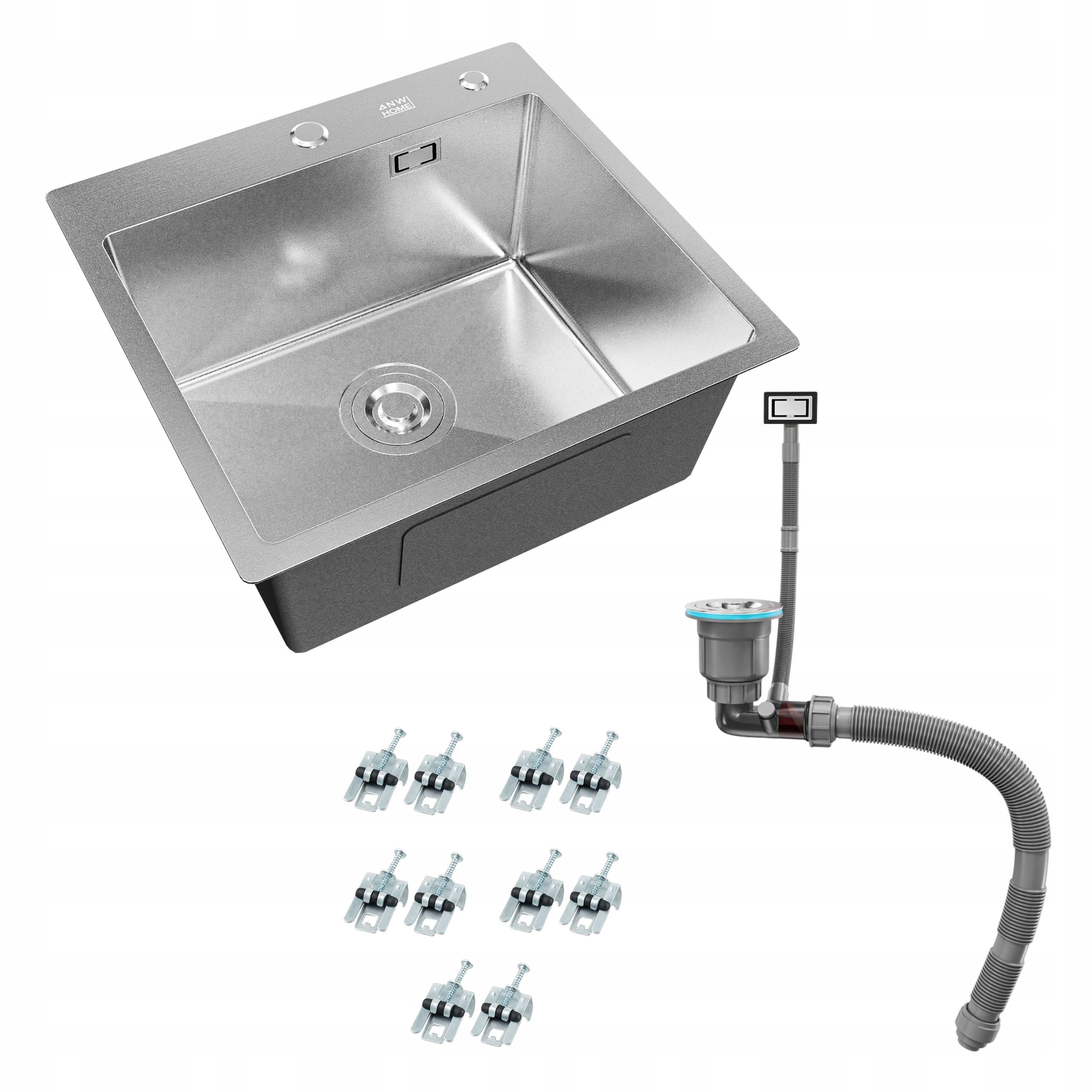 Zlew Stalowy Z Syfonem 48X45 CM Jednokomorowy Satynowy Inox