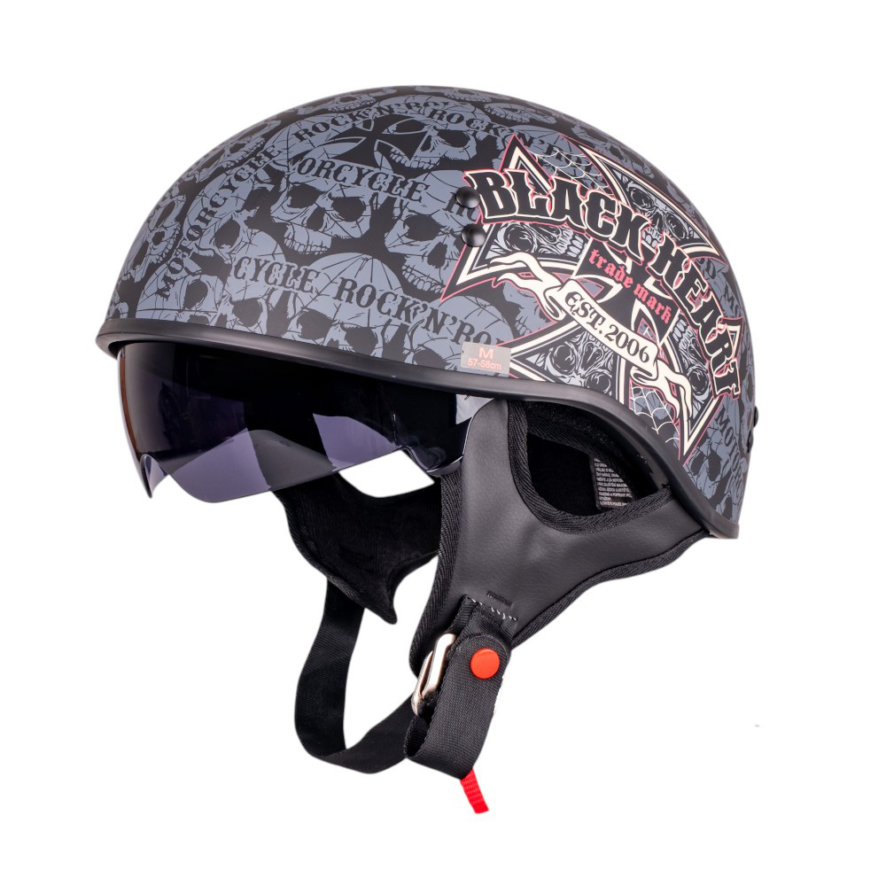 Czarny Kask Motocyklowy W-tec Black Heart V535 Cross Skull Matowy Dot r. M