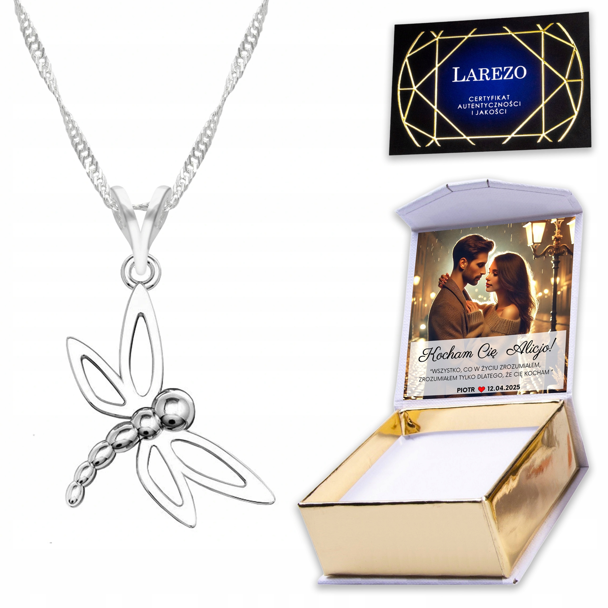 Stříbrný náhrdelník 925 s vážkou Hmyz Motýl Přívěsek Potisk