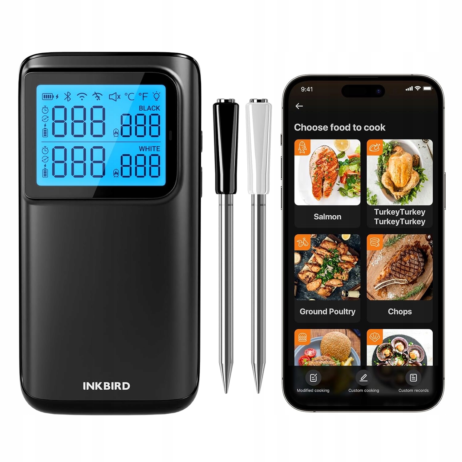 Bezdrôtový teplomer na grilovanie Inkbird INT-12E-BW WiFi 5G Bluetooth 5.4