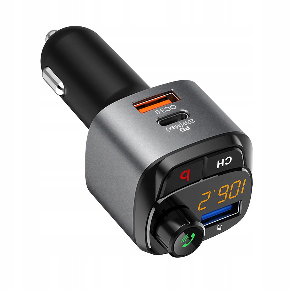 NAJMOCNIEJSZY Transmiter bluetooth FM samochodowy ładowarka18W QC3.0 USB-C Model Car kit with charger and Bluetooth