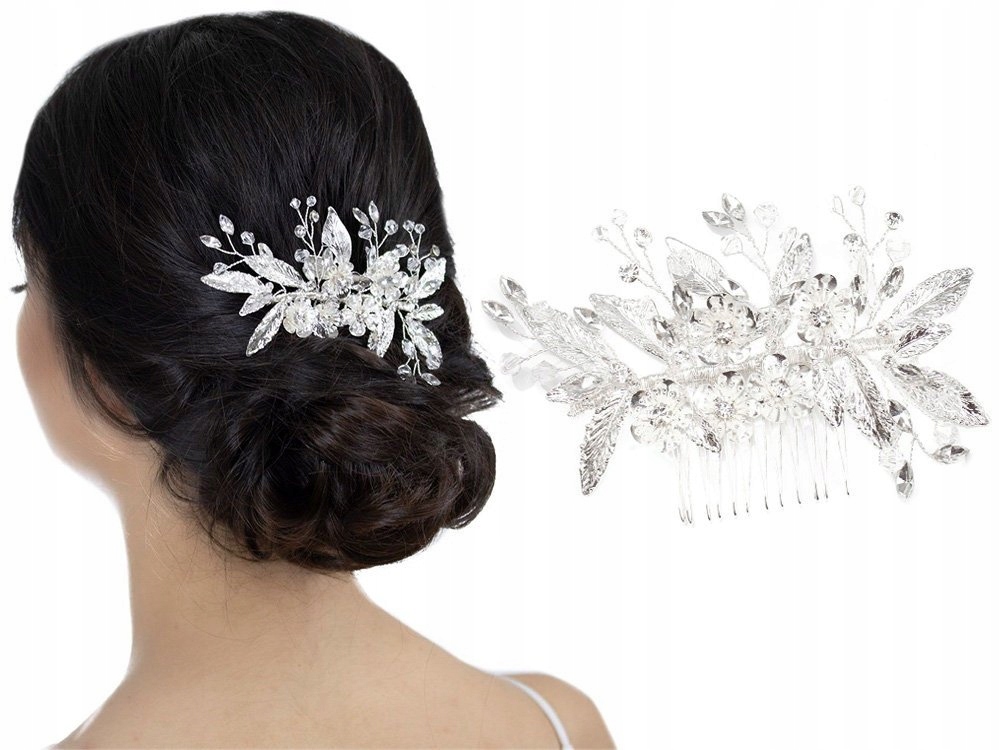 OZDOBA DO WŁOSÓW - kolor srebrny - ŚLUBNA grzebyk CYRKONIE EAN (GTIN) 5904463913882