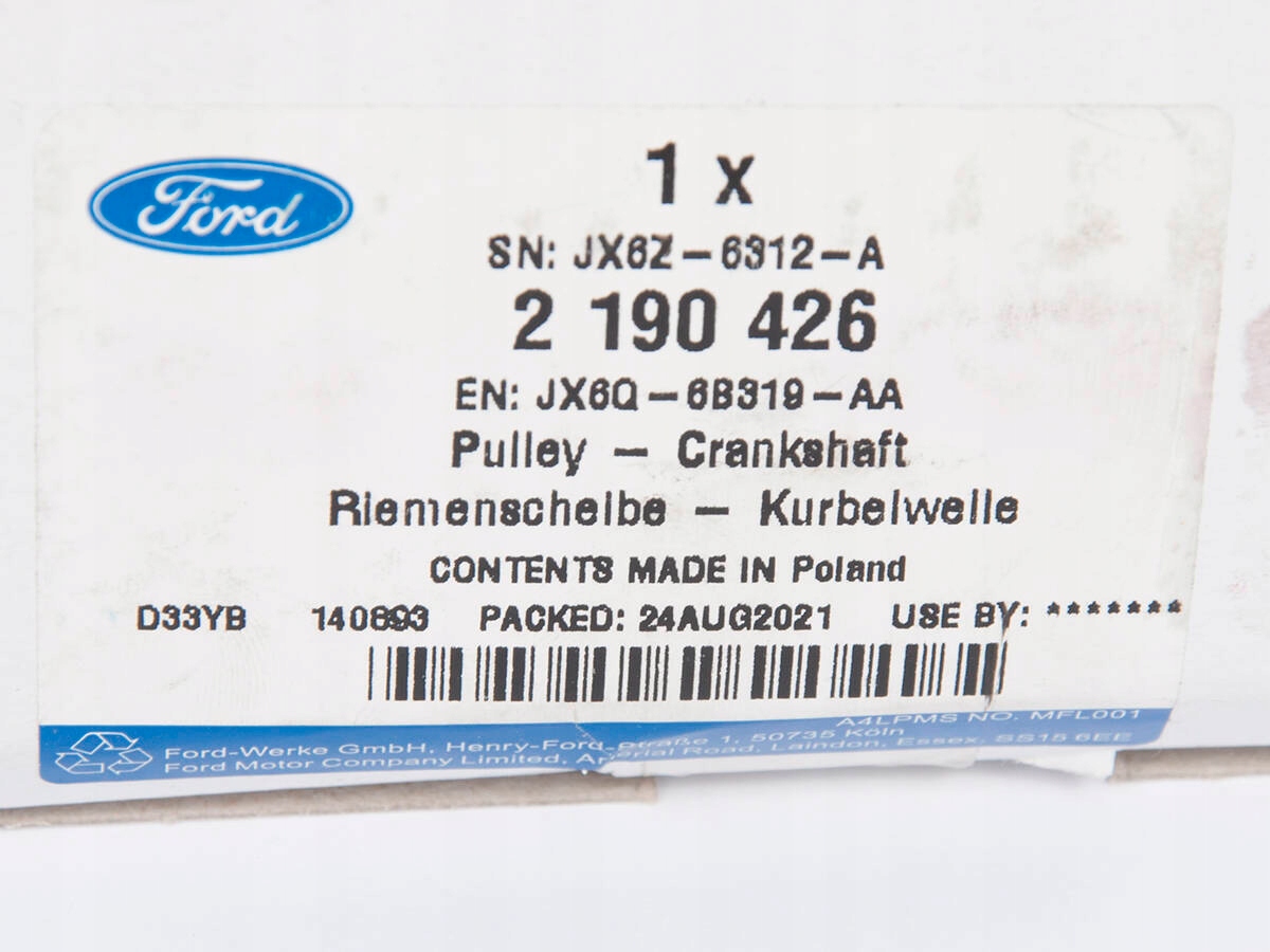KOŁO PASOWE WAŁU KORBOWEGO FOCUS 18- 1,5 TDCI Jakość części (zgodnie z GVO) O - oryginał z logo producenta pojazdu (OE)