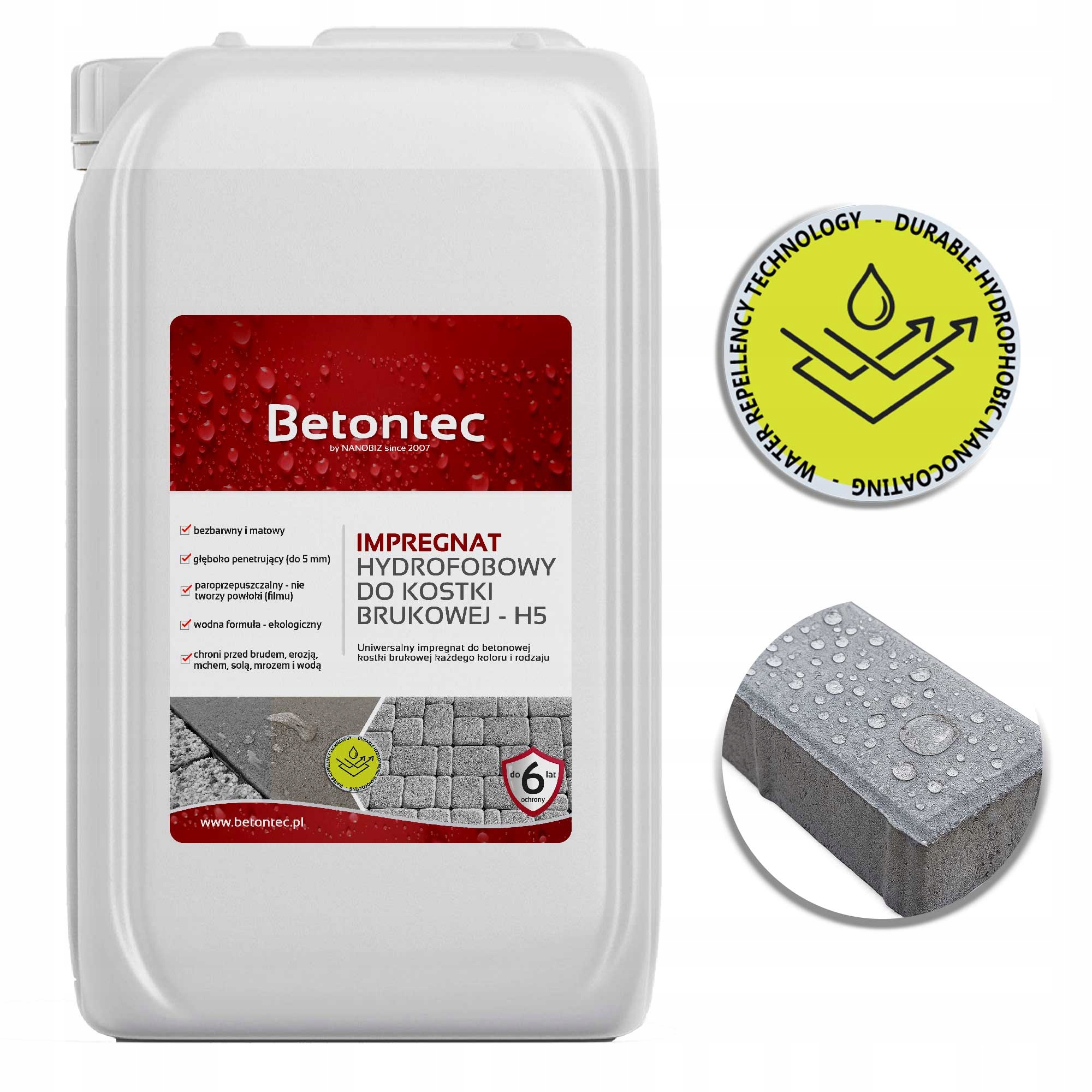 Hydrofobní impregnát na dlažební kostky 20L 150 m² 6 let ochrany Betontec H5