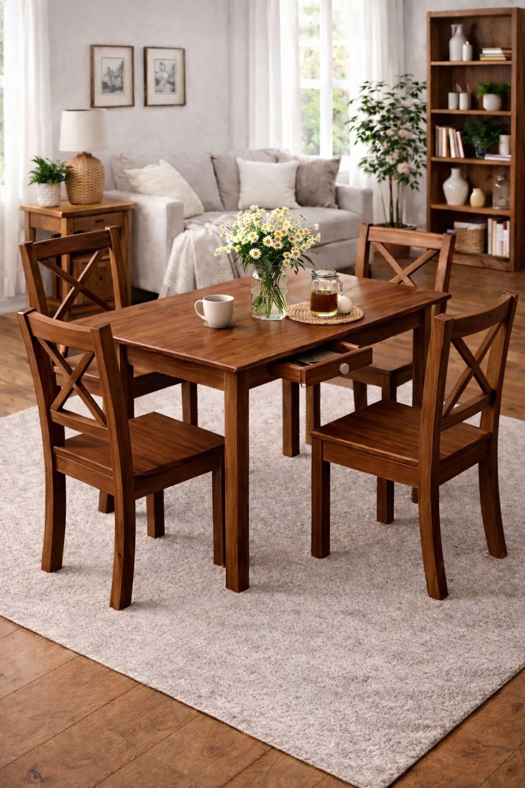 Borovicový Dřevěný Stůl 80x50 Ořech Šuplík Do Kuchyně Obývacího Pokoje Masivní Dřevo