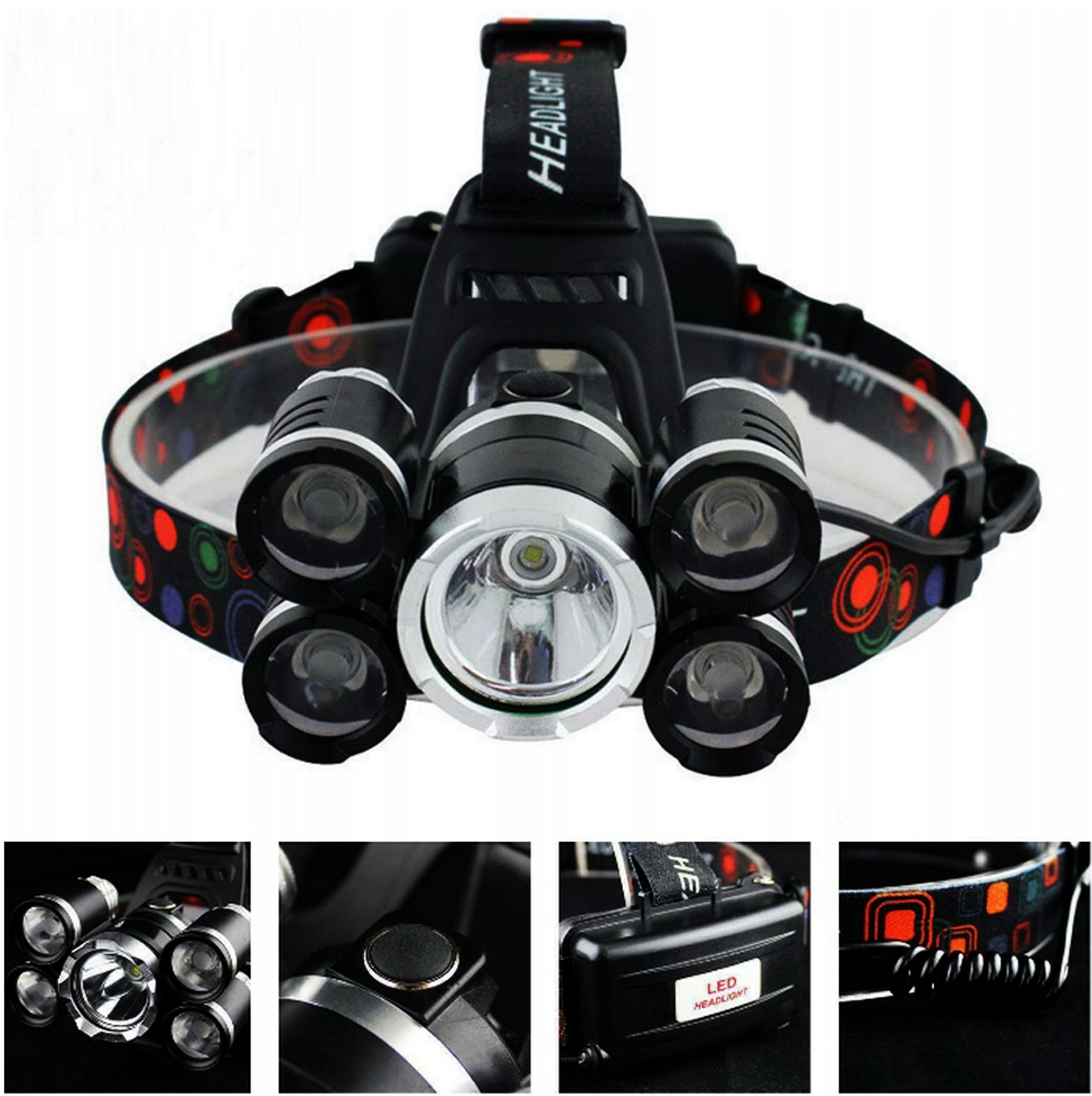 LATARKA Lampka CZOŁOWA WODOODPORNA MEGA MOC 4400LM 8000M MOC TURBO XXXXXXXL Waga 100 g