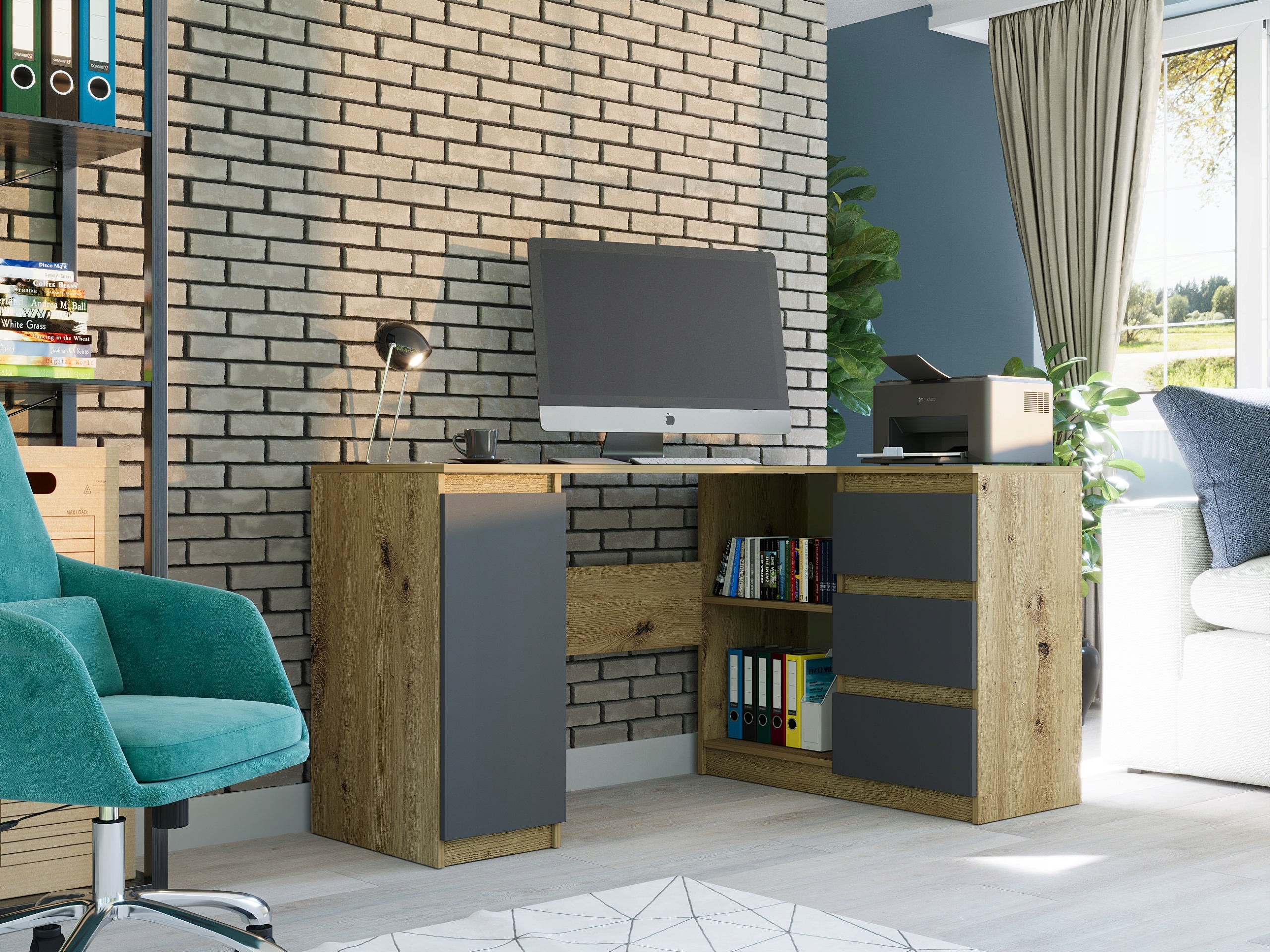 Meble Biurko narożne komputer 3sz 155cm artisan mix antracyt N12