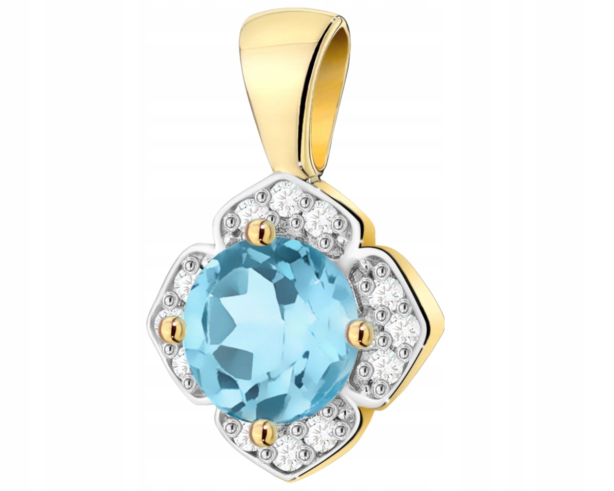 Zlatý Elegantní Přívěsek S Tyrkysovým Topazem A Diamanty 585