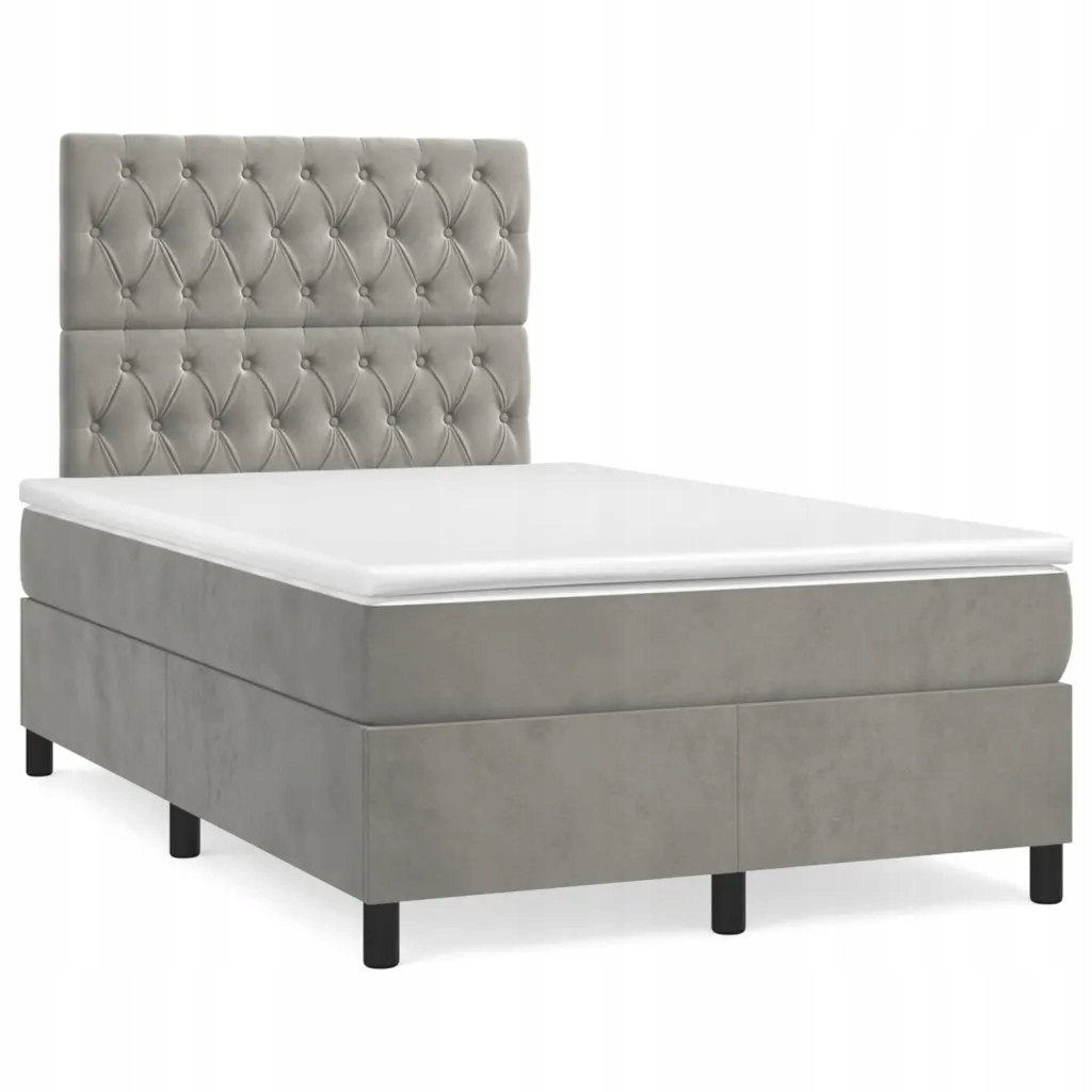 Kontinentální postel s nastavitelným opěradlem hlavy 203x120x118/128 cm, světle šedá