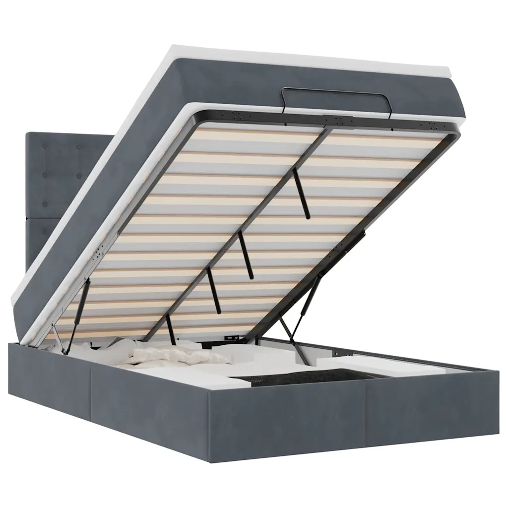 Otoman s matrací 203 x 120 x 118/128 cm, tmavě šedá, s úložným prostorem