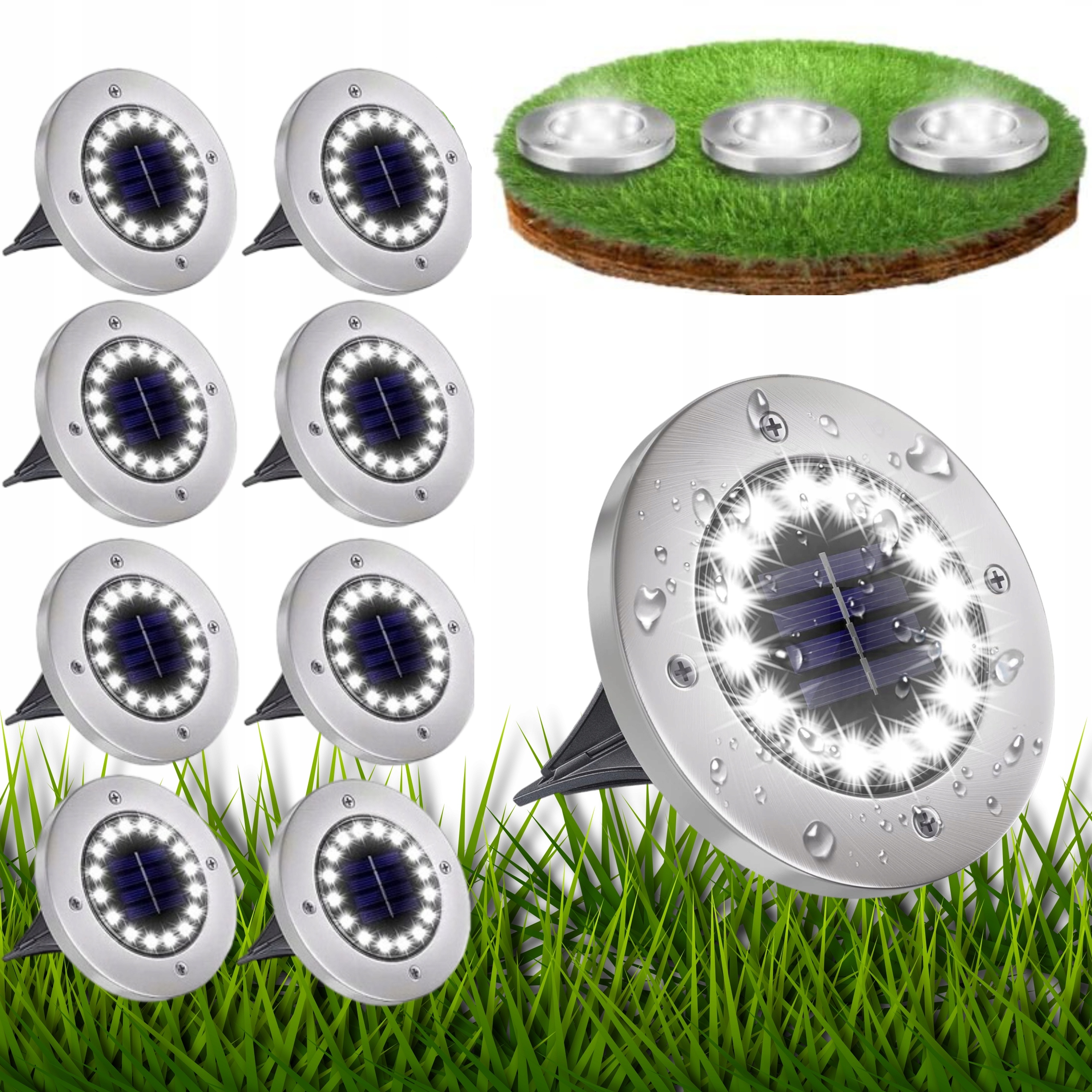 Lampki Solarne Wbijane Dysk Najazdowe 16 Led Wodoodporne Ogrodowe X12 Szt