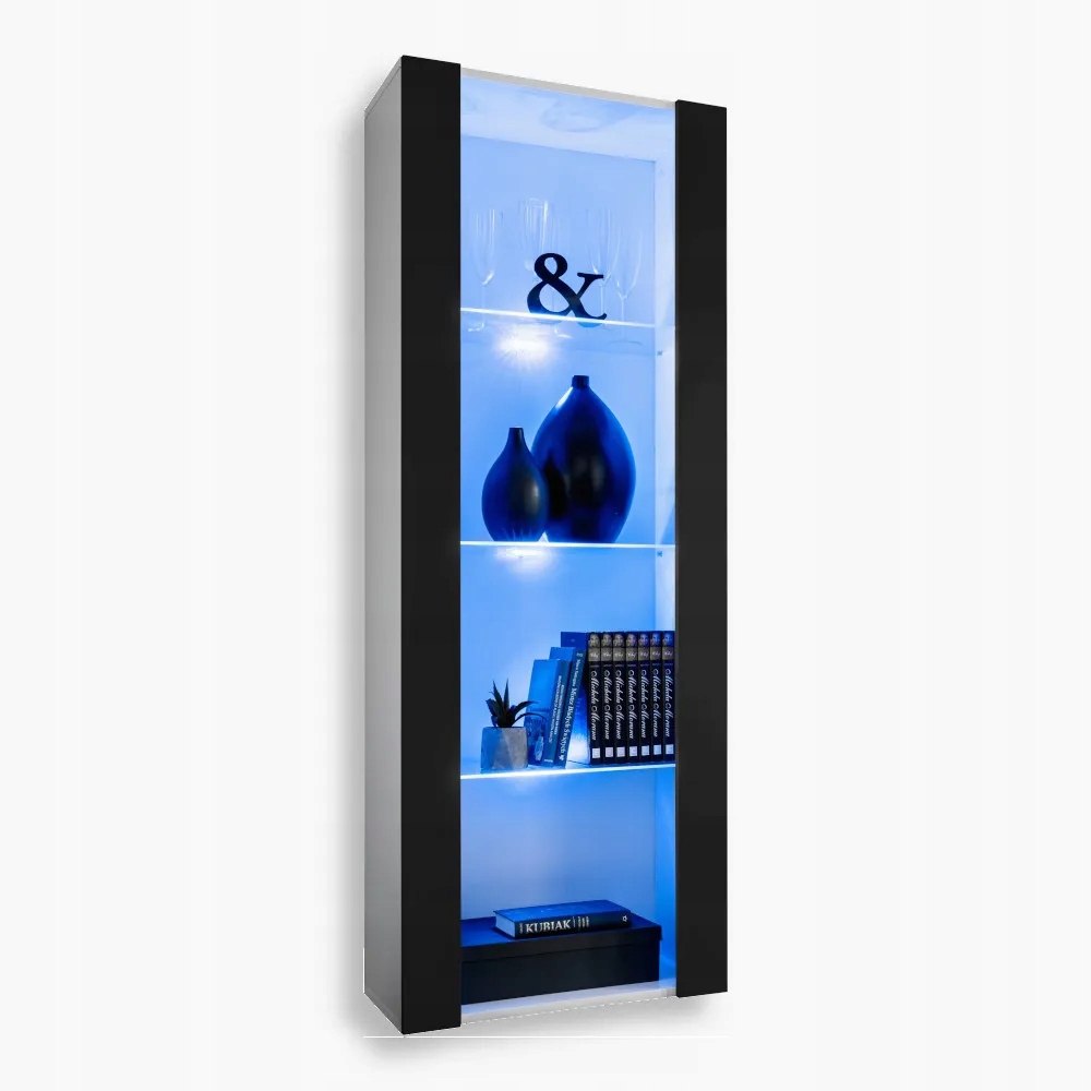 komodee Tivoli Stojící vitrína Bílá-Černá Skleněné police Modrá Led