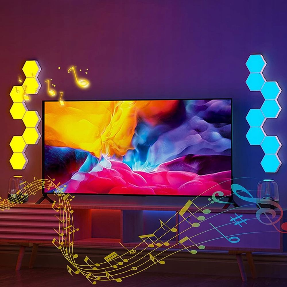 DEKORACYJNA ŚCIENNA LAMPKA PANELOWA LED RGB Z MUZYKĄ SYNC 10X Marka Bedee