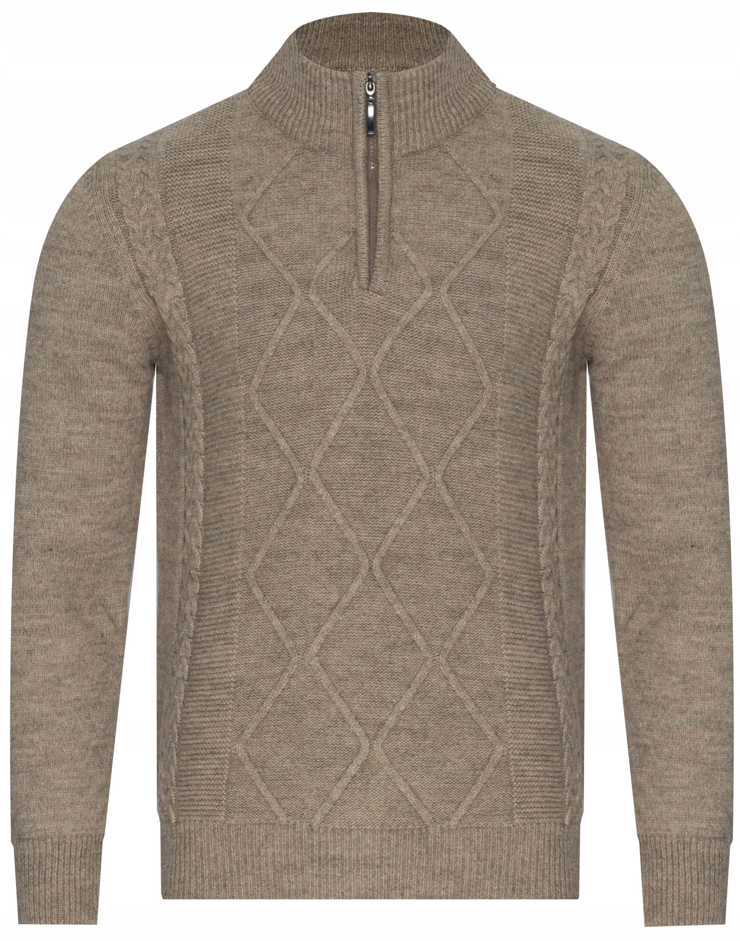 Pánský Svetr Połgolf 8157 hnědý vlněný klasický dárek k Vánocům