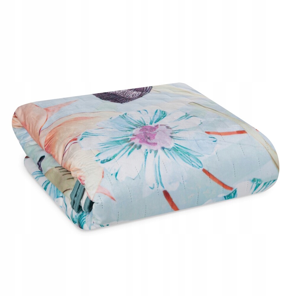 Welwetowa narzuta na łóżko miękka w kwiaty 220X240