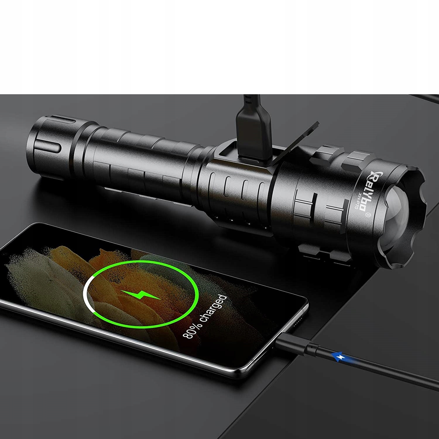 BARDZO MOCNA LATARKA LED 15000lm 5 TRYBÓW - ZESTAW Marka inna marka