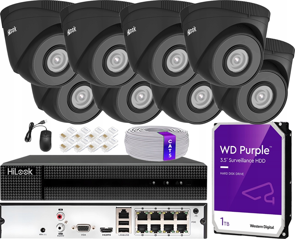 Sada Ip 8 vonkajších kamier 5Mpx PoE Ir 30 m Deň/Noc rekordér 1TB