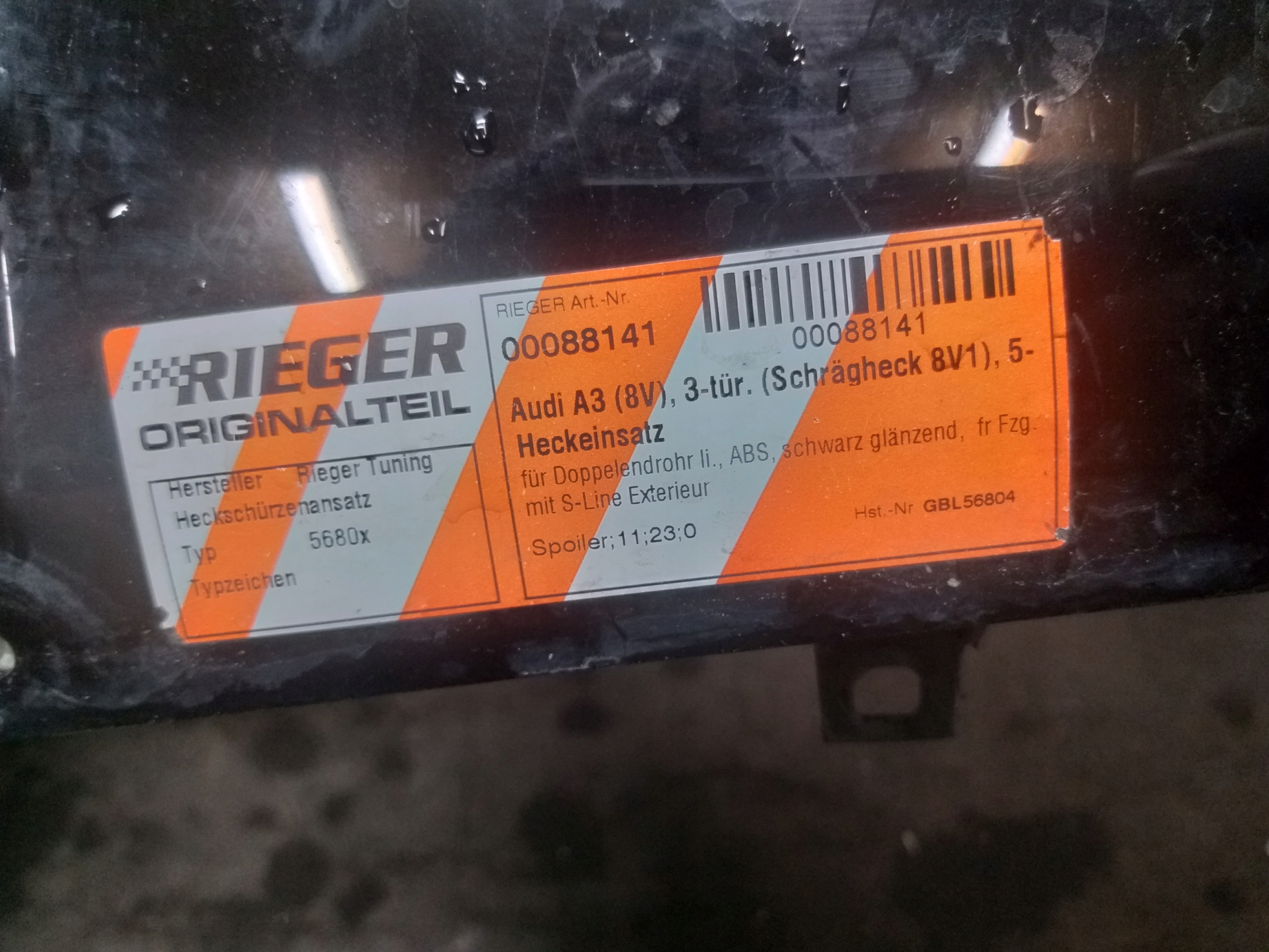 BUMPER REAR PART AUDI A3 SPORTBACK 8V4 RIEGER