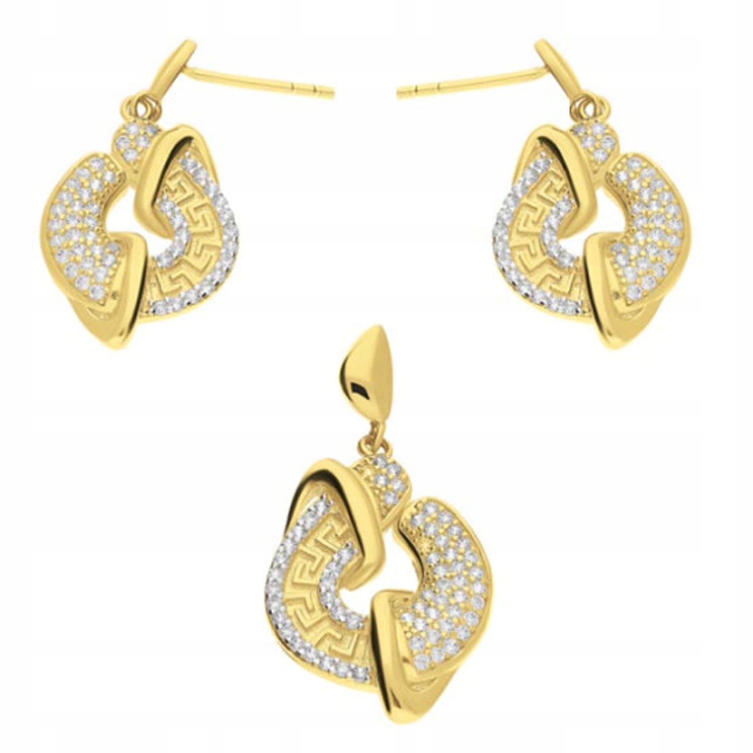 Zlatý komplet šperků 585 Řecký Vzor A Zirkony – módní sada šperků